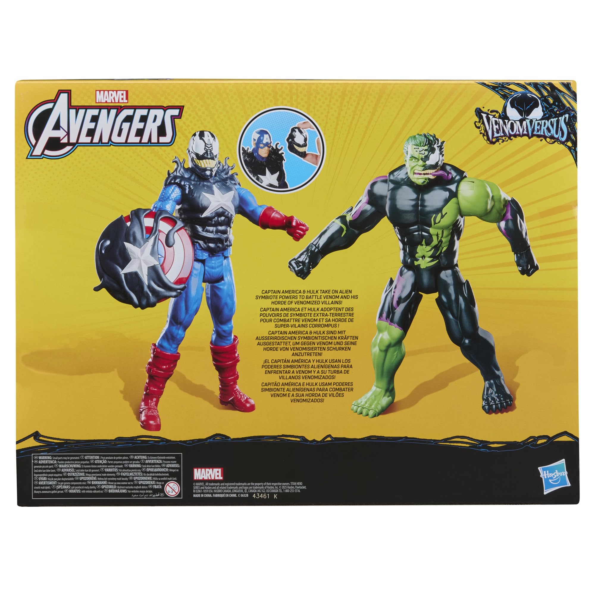Avengers Titan Hero Series, Venomized Capitán América y Hulk, Set con 2 Figuras de Acción, Accesorios Venom, Batallas Superhéroes y Villanos, Regalos para Niños de 4 Años o Más