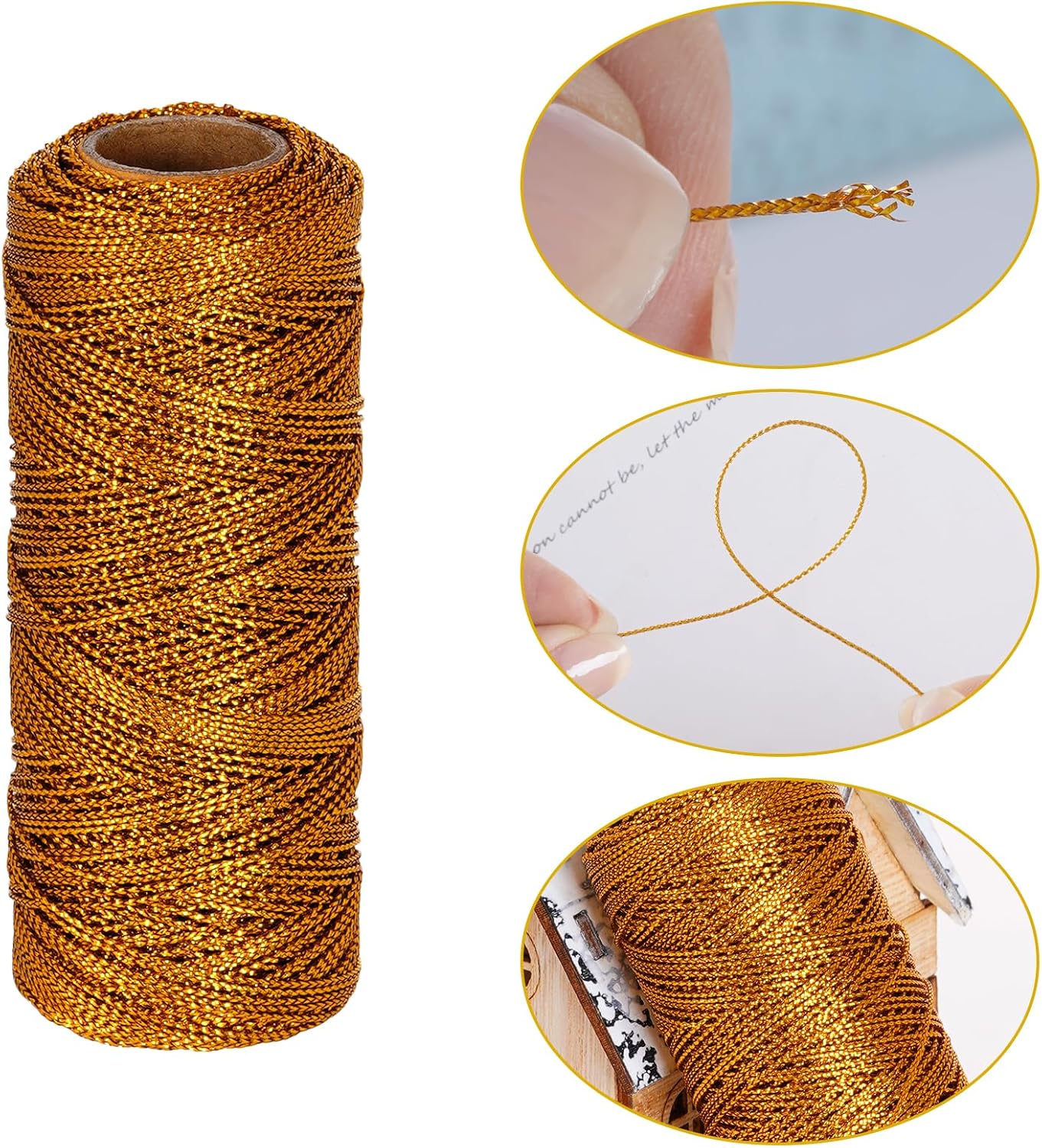 Marrywindix 110Yards Metallic Bakers String Christmas Decorative Twine Gold Wrapping String Craft Twine Present Wrapping Cord for Christmas Decor DIY Crafting Presents Gift Tags