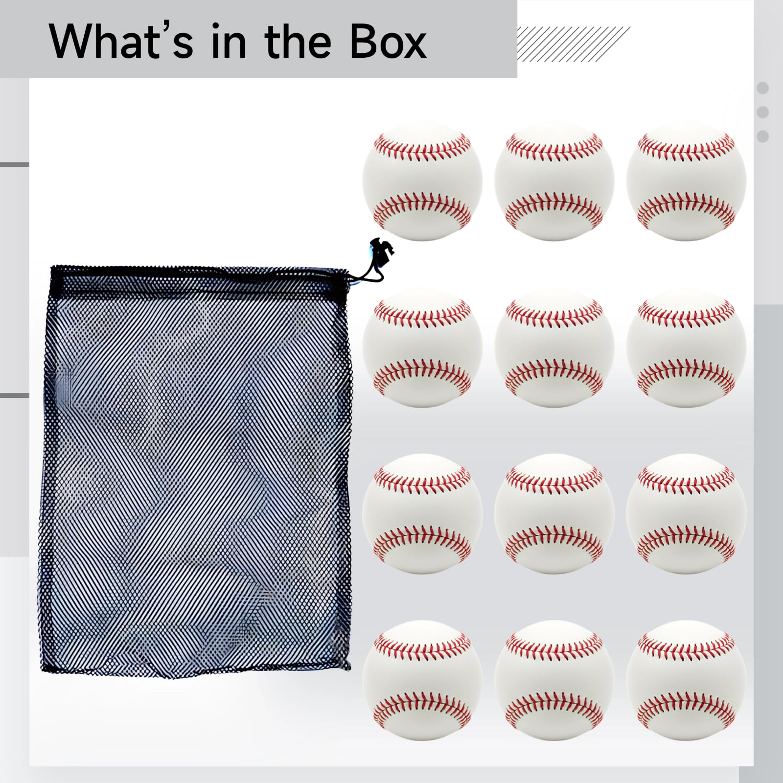 Generisch Confezione da 12 palle da baseball morbide in poliuretano, da allenamento, per bambini, 7 cm, bianco con cuciture rosse, morbidi e resistenti, con tasca in rete, per esercitarsi in modo