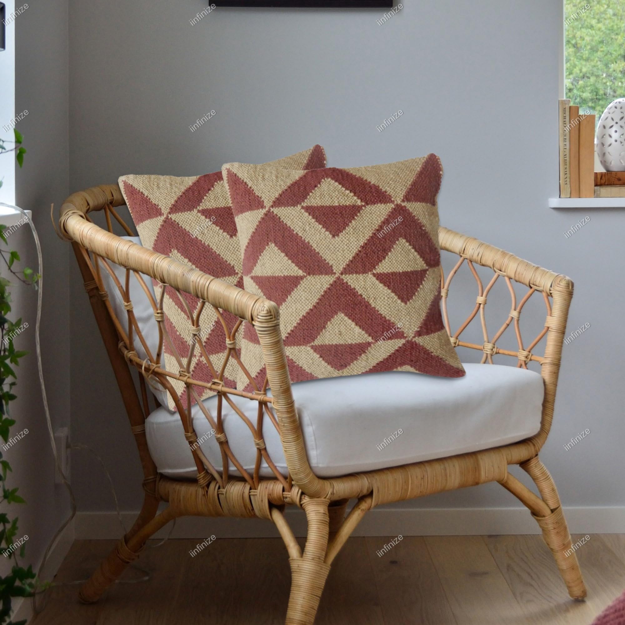 Handwoven Wool Jute 2 Pcs Cushion Cover 18x18 inch Kilim Authentic Farmhouse Decorative Pillow Cases for Home Decor