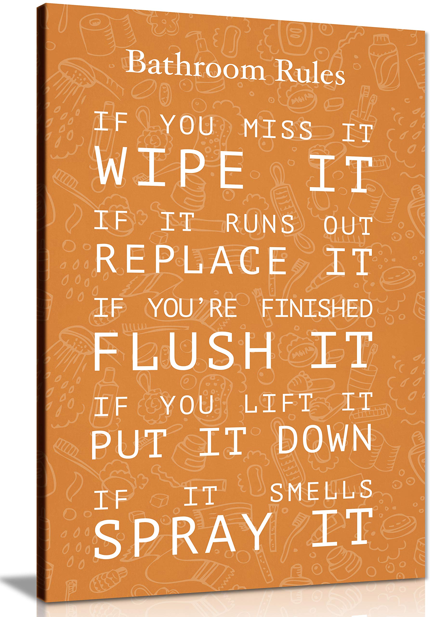 Panther Print, Canvas Wall Art for Washroom and Toilets, Beautifully Framed Prints on Canvas, Toilet and Bathroom Rules, Print for Special Occasions, Orange (12x8 Inch)