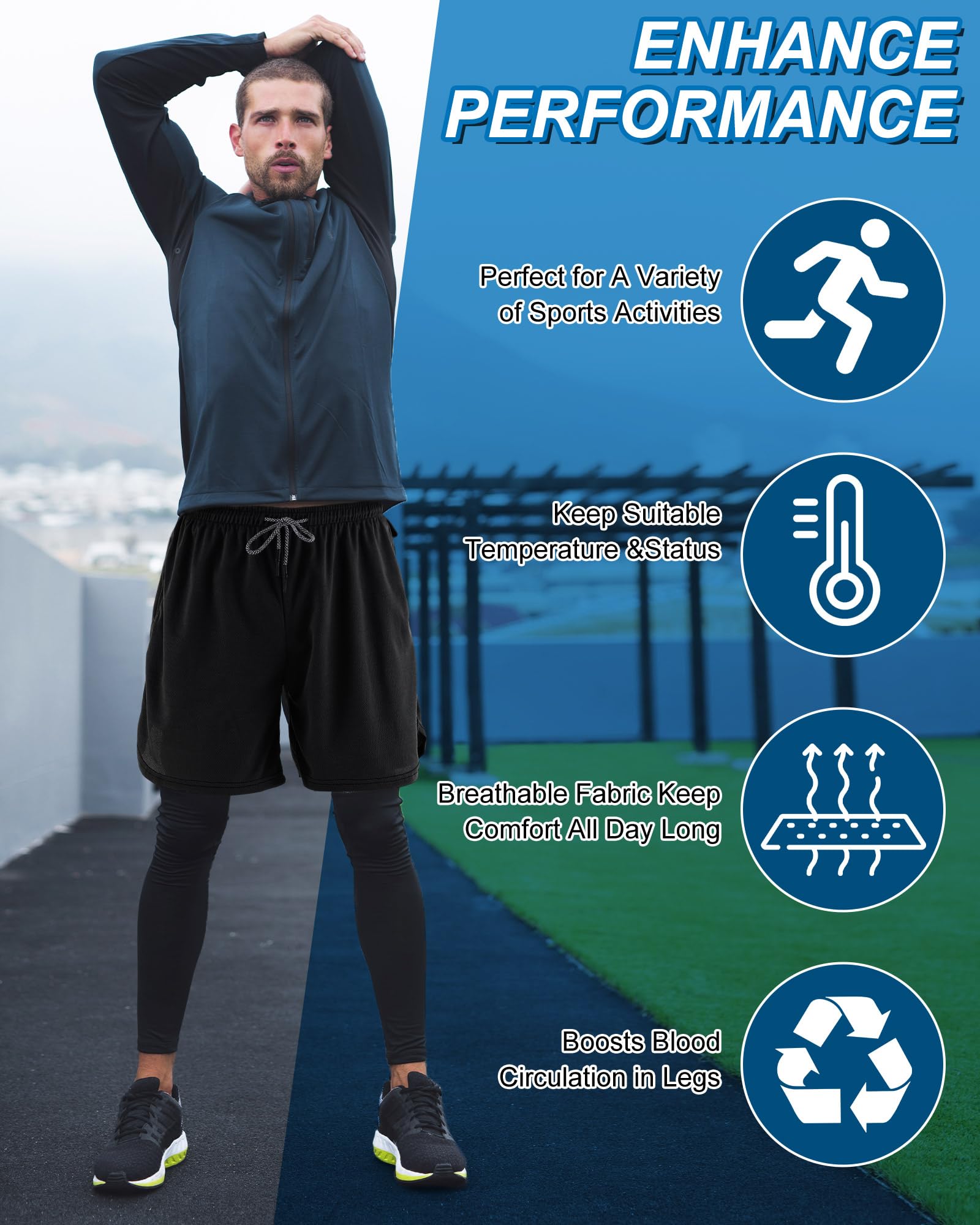 Cutecrop 3 Stück Herren 2-in-1 athletische Laufhose, schnelltrocknend, Workout-Kompressionshose mit Taschen, Handtuchschlaufe