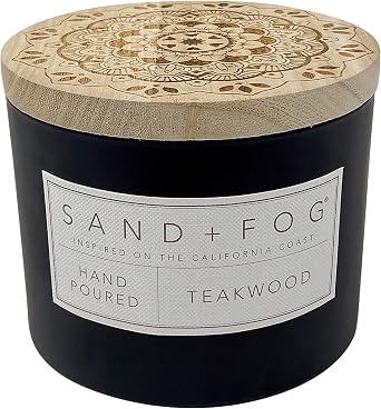 Sand + Fog Scented Candle - Teakwood   Additional Scents and Sizes   100% Cotton Lead-Free Wick - Luxury Air Freshening Jar Candles - Perfect Home Decor   12oz