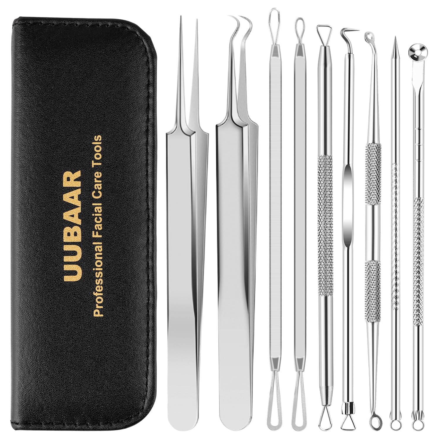 Pimple Popper Tool Kit, 9 PCS Blackhead Remover Tools with Tweezers, 16-Heads Professional Acne Zit Pimple Popper Extraction Tools, Whitehead Comedone Extractor Kit for Facial Nose