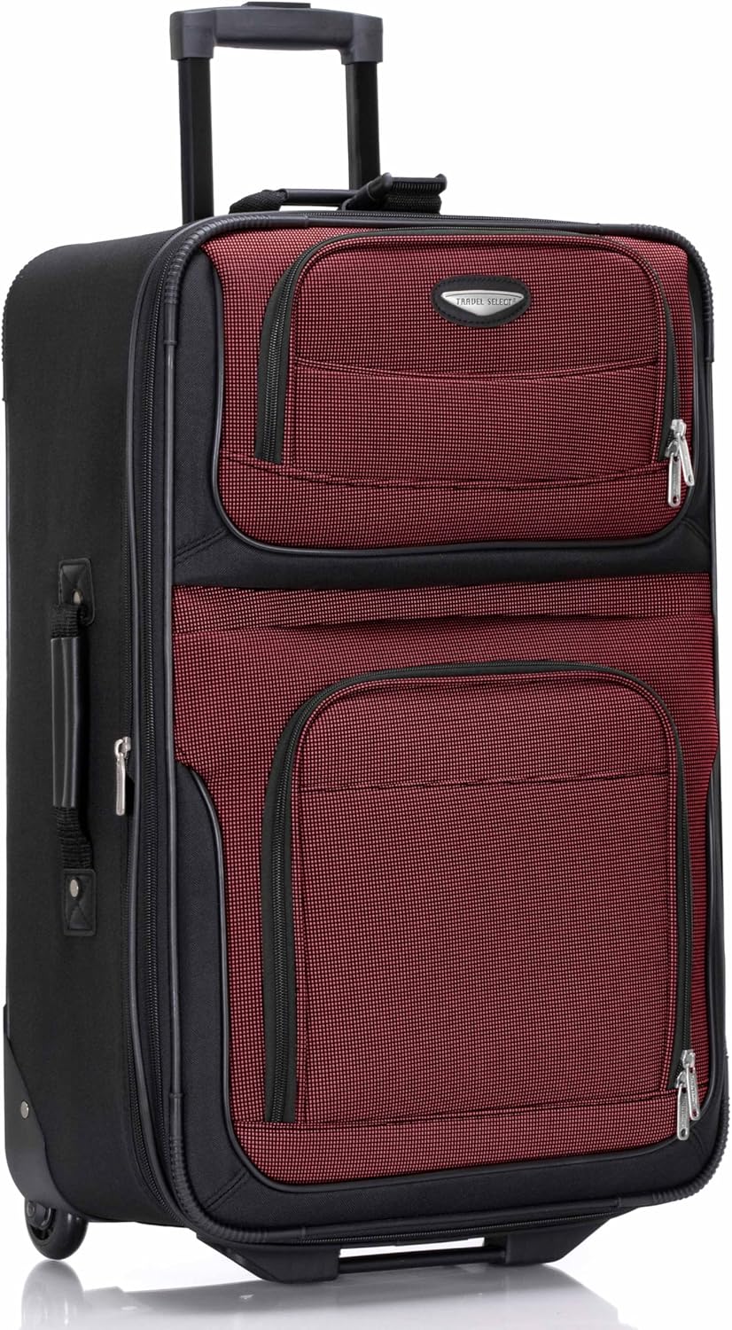 Travel Select Amsterdam 25-Inch Softside Expandable Rolling Upright Luggage, Lightweight 2-Wheel Suitcase with Push-Button Handle, Burgundy 25" Medium Burgundy