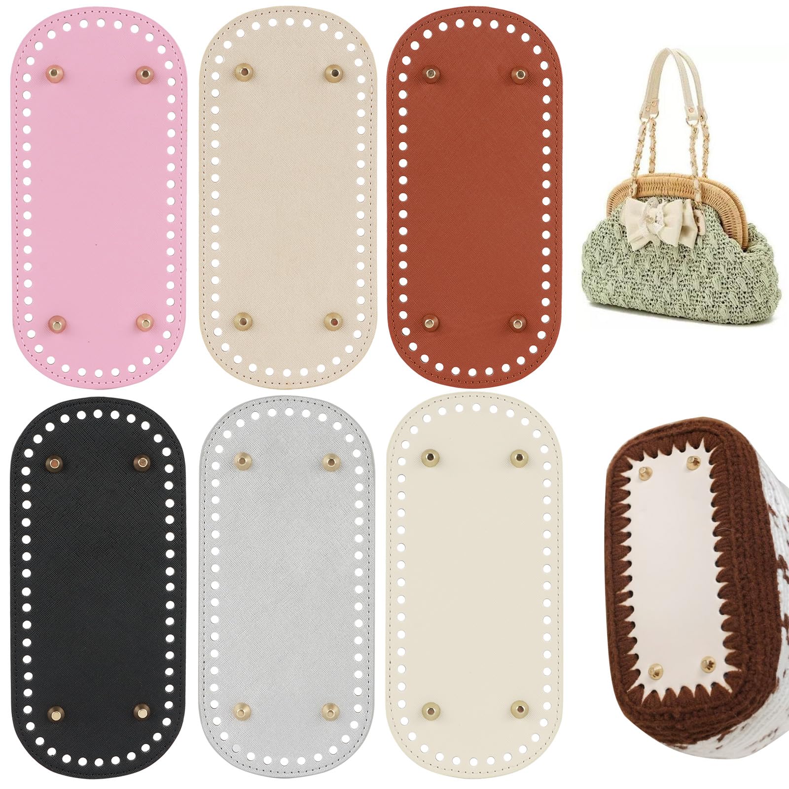 6 Piezas Bases para Bolsos de Crochet, 22 x 10cm Almohadilla Inferior de Bolso, Cojin Inferior Cuero con Agujeros, Bolsas Ganchillo Base, para Accesorios Hechos a Mano del Bolso DIY