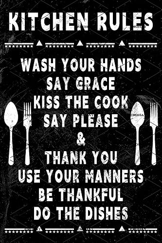 EMOHAT Letrero de metal vintage retro divertido reglas de cocina de aluminio, cartel de hojalata, póster de bares, restaurantes, cocina, cafeterías,