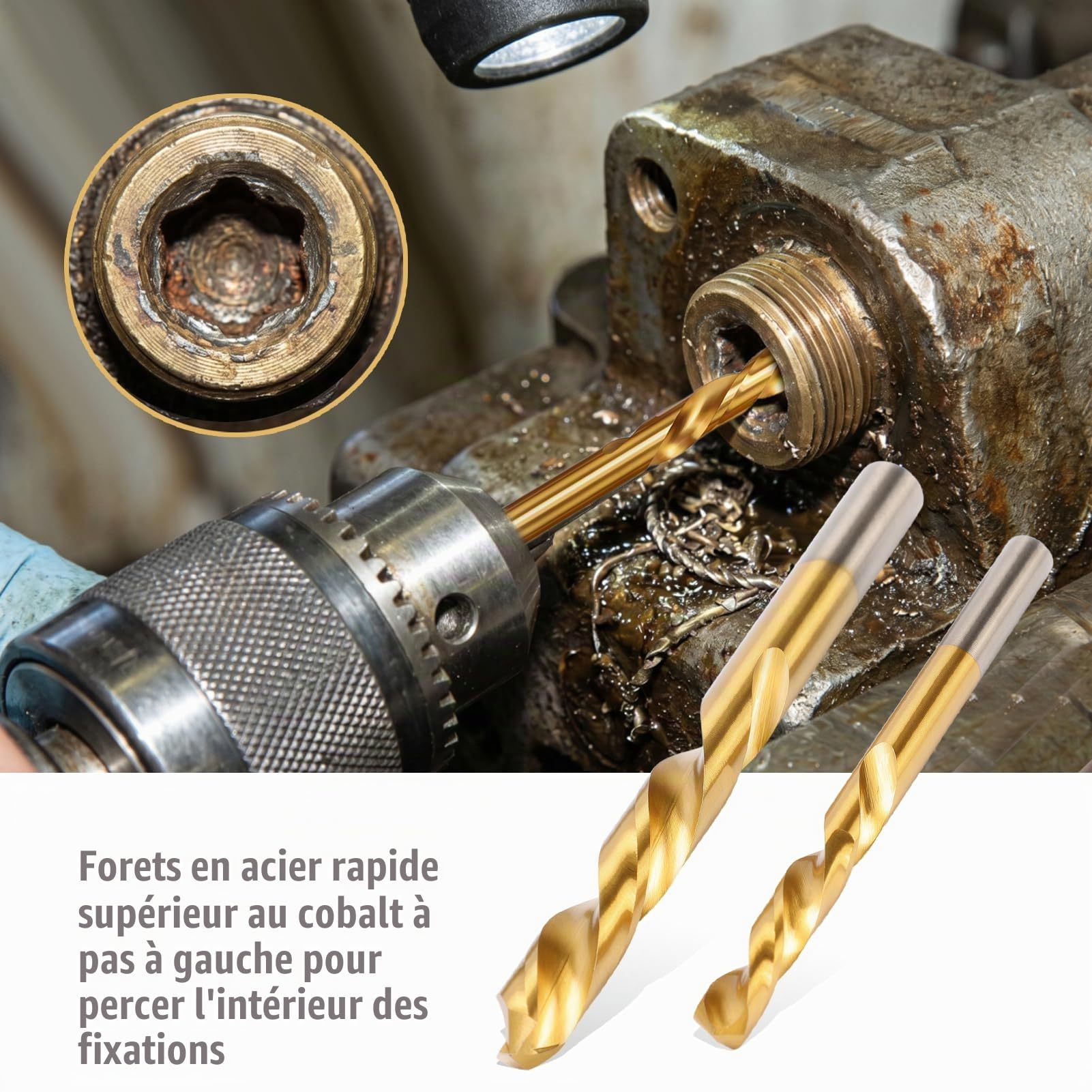 49 Pièces Jeu d’Extracteurs de Vis Cassées, Extracteur de Vis avec Forets à Gauche et Adaptateurs, Enlever les Boulons, Écrous et Vis Rouillées ou Endommagées pour Réparation Auto, Moto, Mécanique