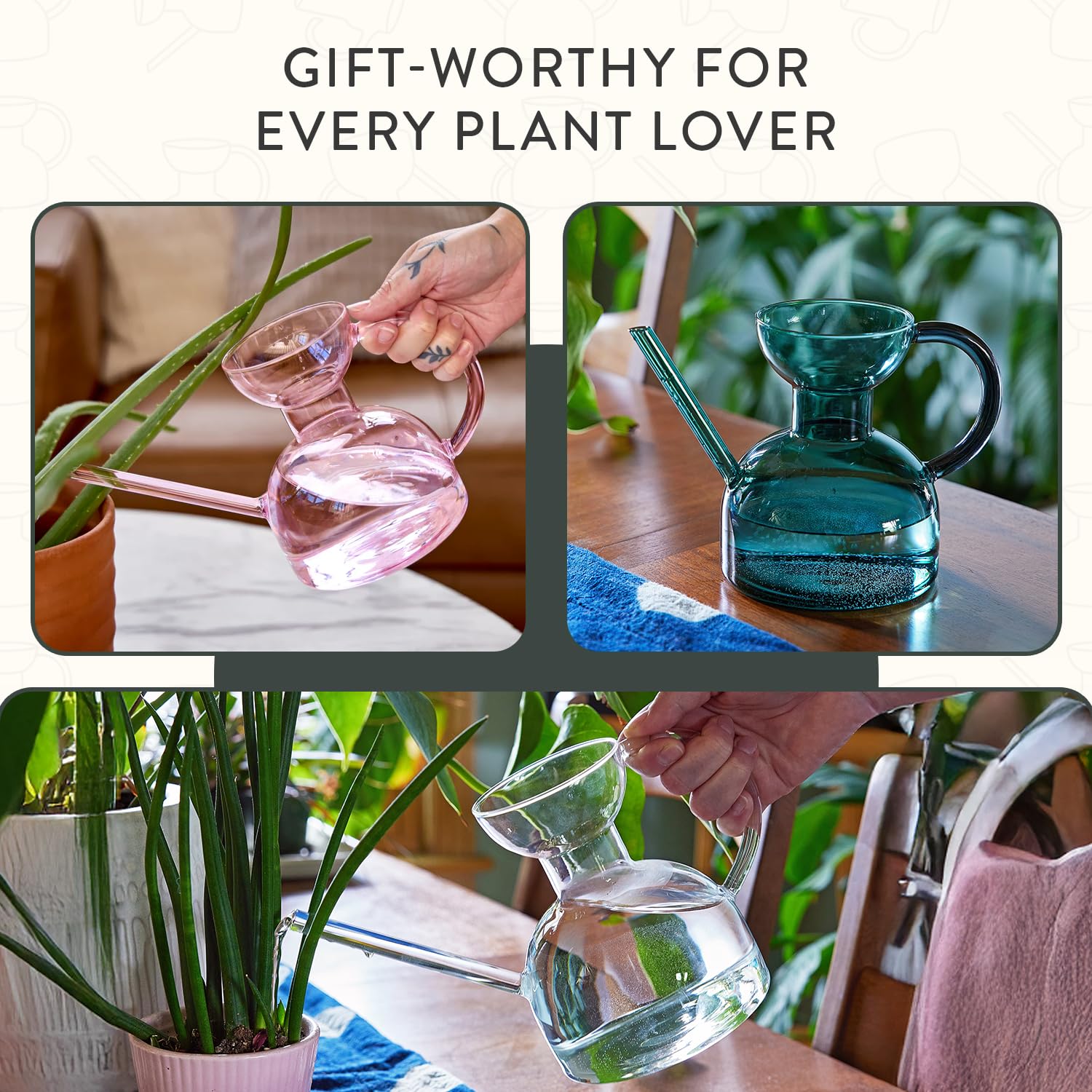 Modern Sprout Pflanzengießkanne – handgefertigt aus Borosilikatglas – langer Ausgießer für Zimmerpflanzen – 900 ml Fassungsvermögen – Mehrzweck-Gießkanne und Blumenvase für Zimmerpflanzen (transparent