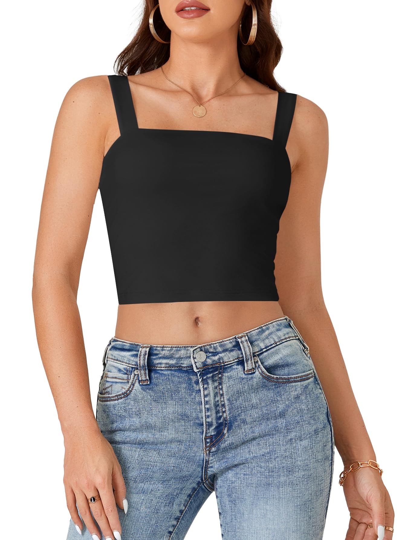 Vrtige Womens Casual Sleeveless Strappy Double Lined Workout Fitted Crop Tank Top