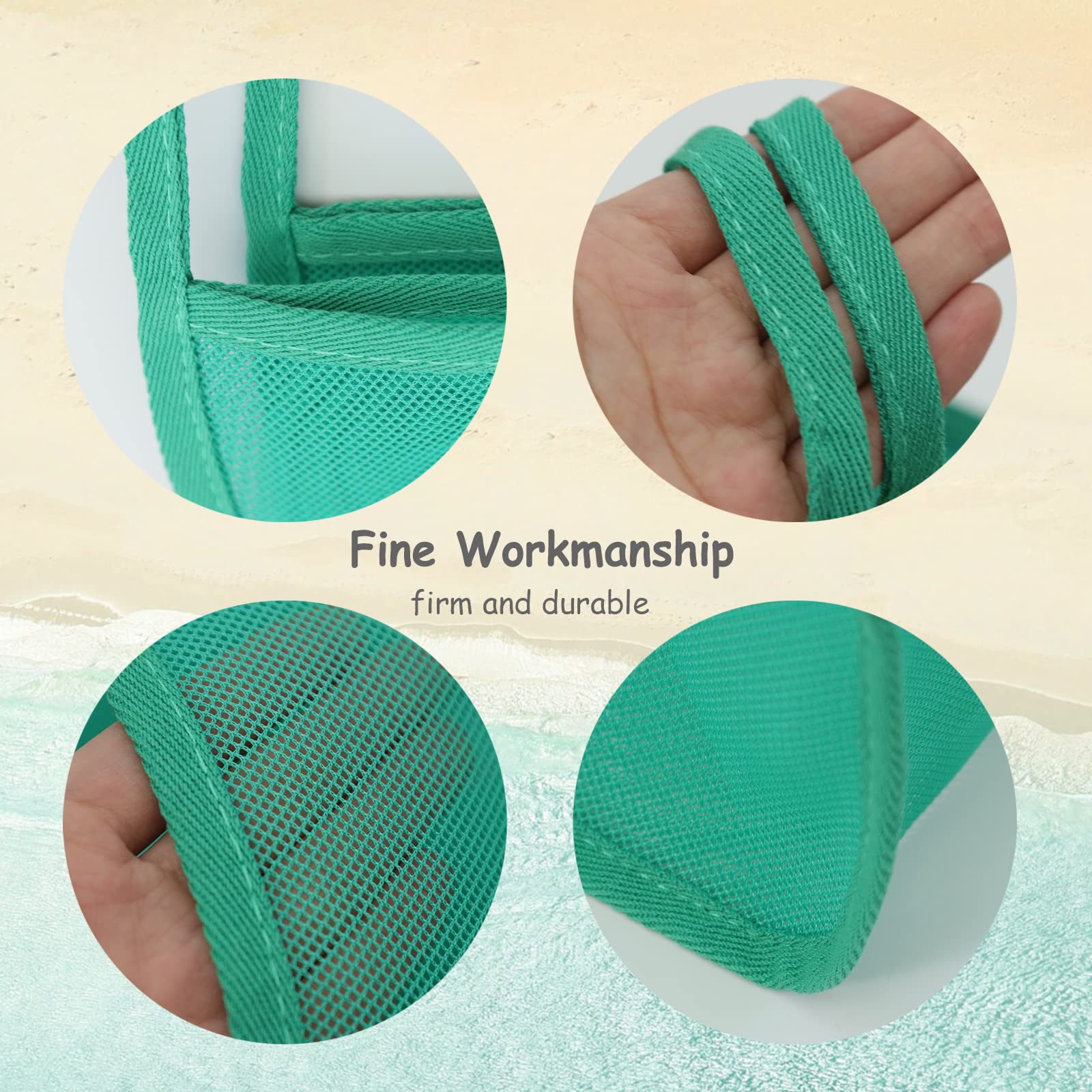 Bolsa de playa de malla para juguetes de arena para niños y mujeres, plegable, ligera, duradera, al aire libre, compras, viajes, natación, Turquesa, Talla única 5