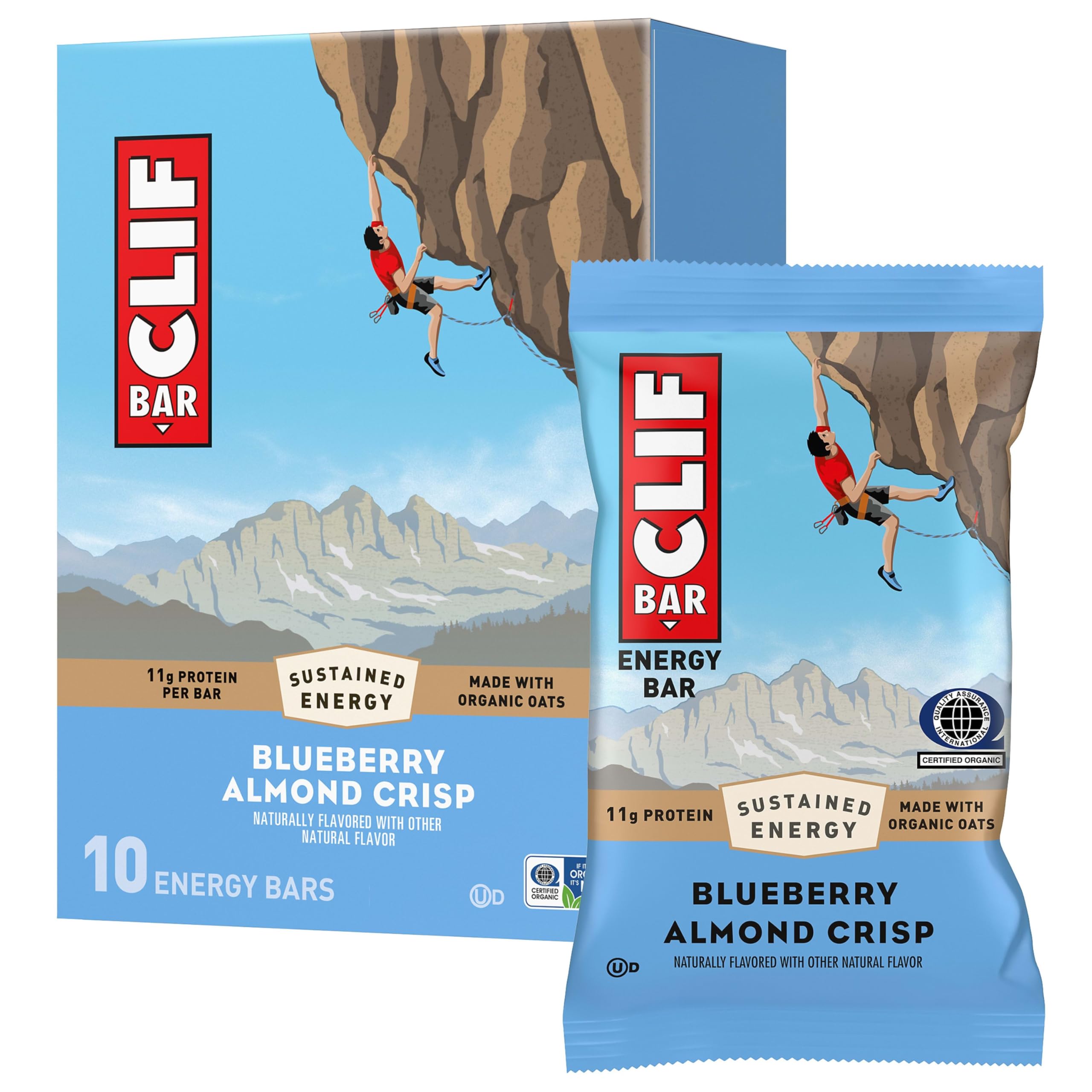 CLIF BAR - Energy Protein Bars - Blueberry Almond Crisp - Made with Organic Oats - Energy Bars - Non-GMO - (10 Pack)