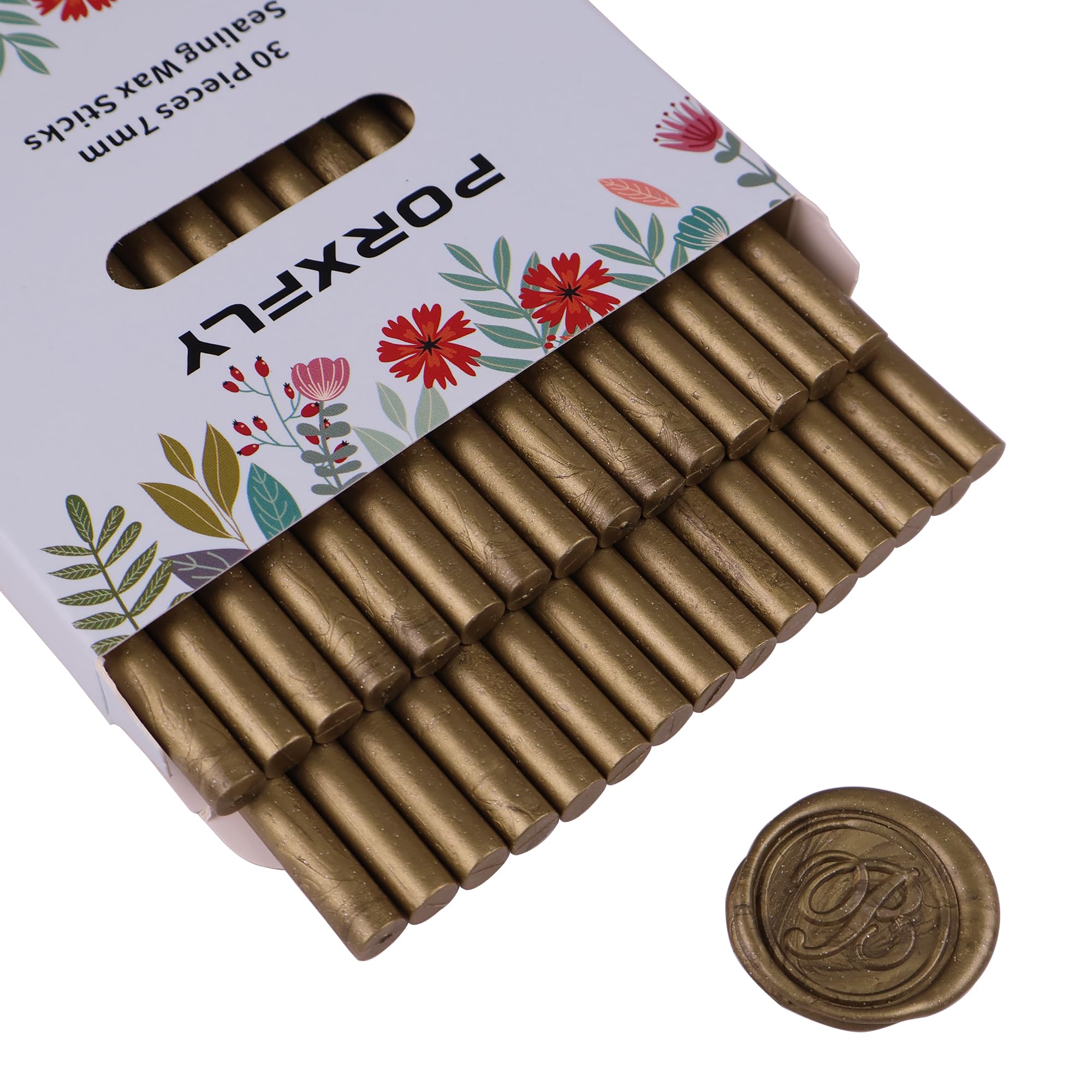 30 Pieces 7mm Sealing Wax Sticks for Glue Gun,PORXFLY Mini Wax Seal Sticks Great for Seals Stamp,Cards Envelopes,Wedding Invitations,Gift Wrapping,Wine Packages (Greenish Gold)