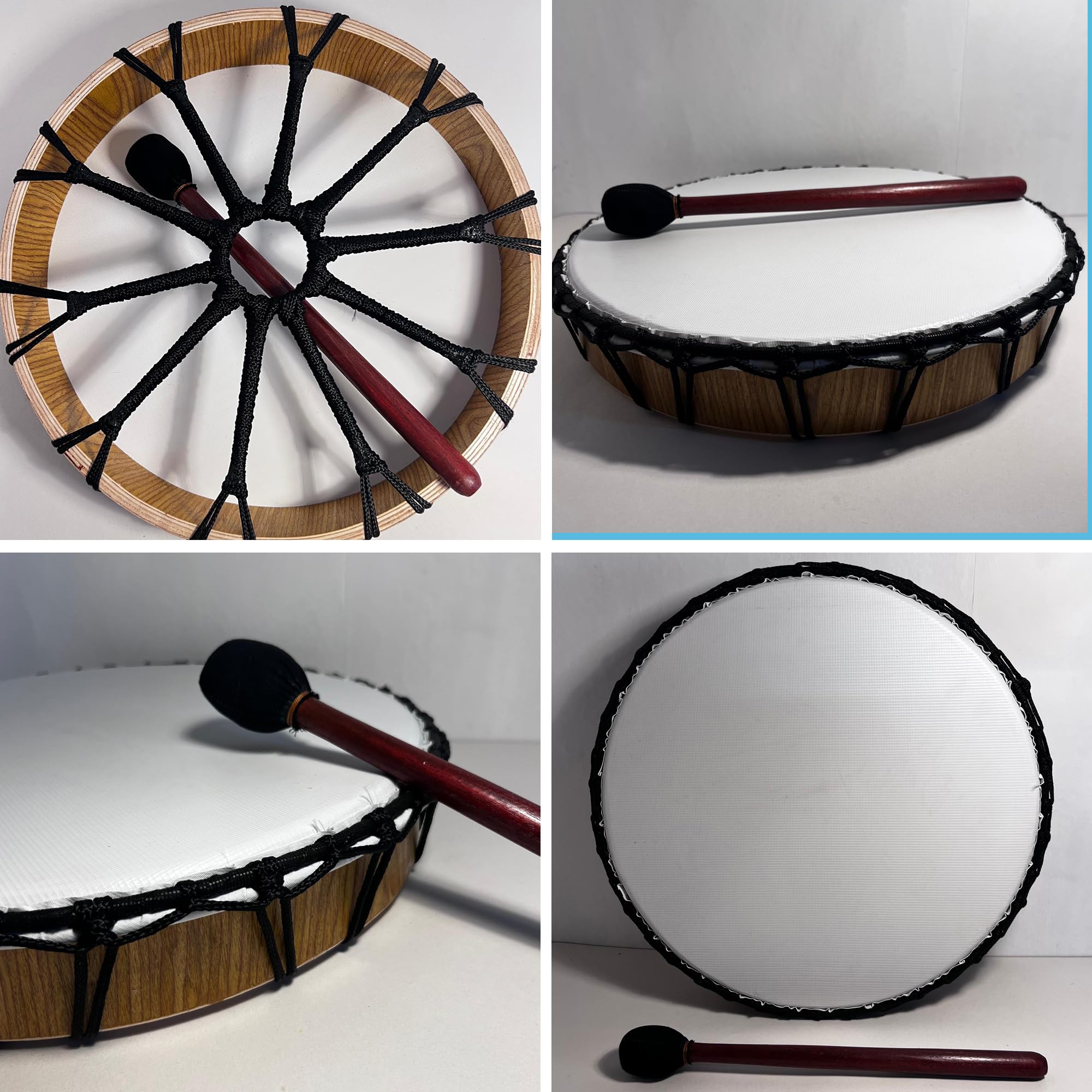 Grande tamburo sciamanico vegano da 40 cm con battitore in legno, strumento a percussione con suono profondo risonante