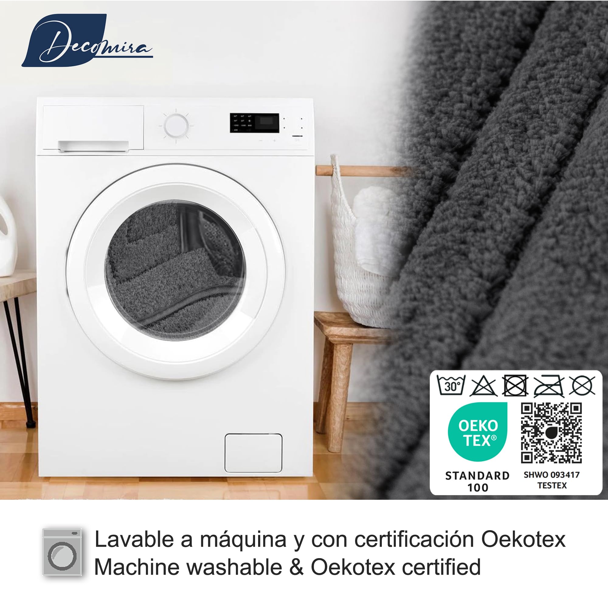 Decomira Alfombra de Baño Antideslizante | Alfombrilla súper Absorbente y Lavable a máquina | para el baño, la Ducha, la bañera o como Alfombra WC | Antracita - 50x150 cm