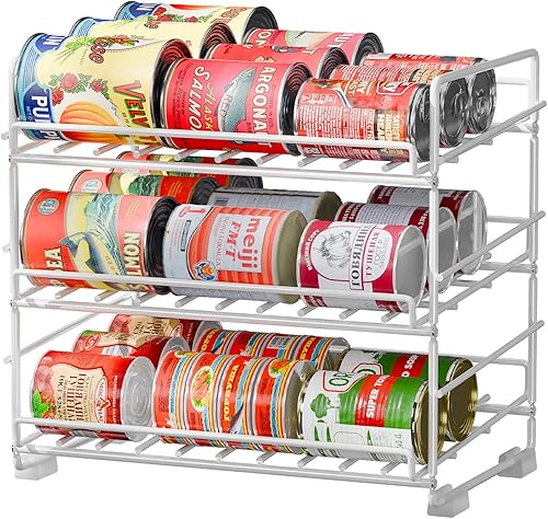 SUFAUY Organizador de latas de 3 niveles para despensa, almacenamiento de latas pequeñas de metal con capacidad para hasta 36 latas de comida para