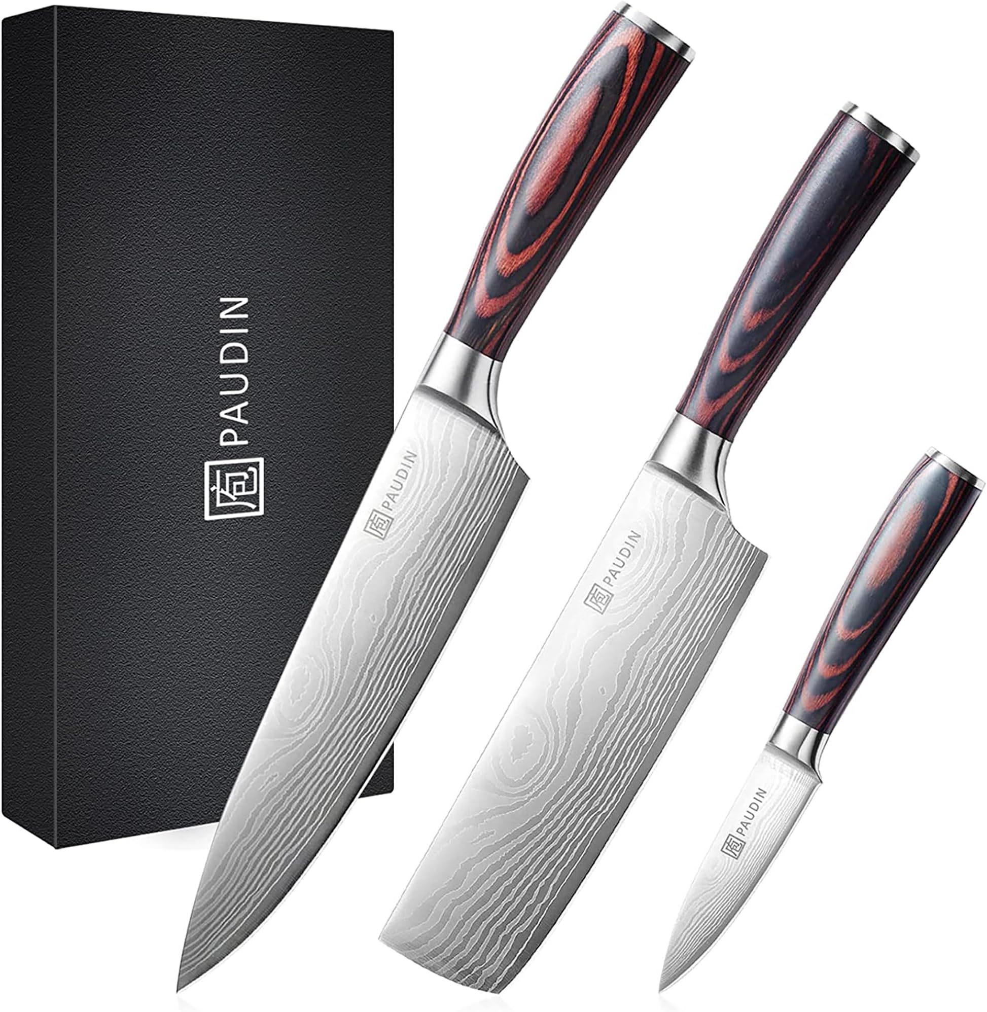 Kitchen Knife Set, 3 Pcs Japanese Knife Set, Professional Kitchen Knives with High Carbon Stainless Steel, with Ultra Sharp Blade & Wooden Handle,Chef Knive Set