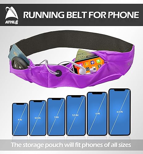 Miniatura 7 de Athlé - Cinturón para correr para ejercicio y viajes, dos bolsillos elásticos para la mayoría de teléfonos, billetera, tarjetas y más, clip para