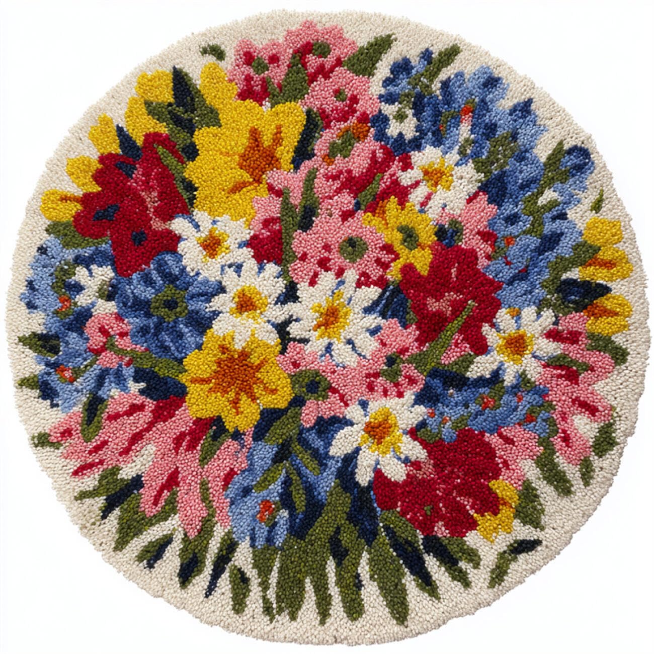 Kitquiver Latch Hook Rug Kits Colorful Flowers DIY Rug Making Craft Kits with Yarn & Canvas and Crochet Needle Embroidery Decoration 80x80cm