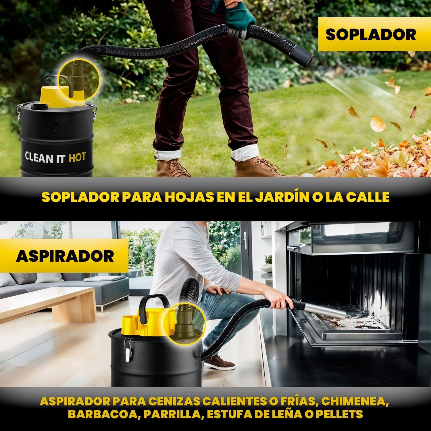 SOGO Aspirador de Cenizas con Función Soplador de 1200W de Potencia y Succión ≥16Kpa - Aspiradora de Cenizas con Filtro Lavable y Manguera Resistente al Calor - Aspirador Cenizas Pellet y Chimenea