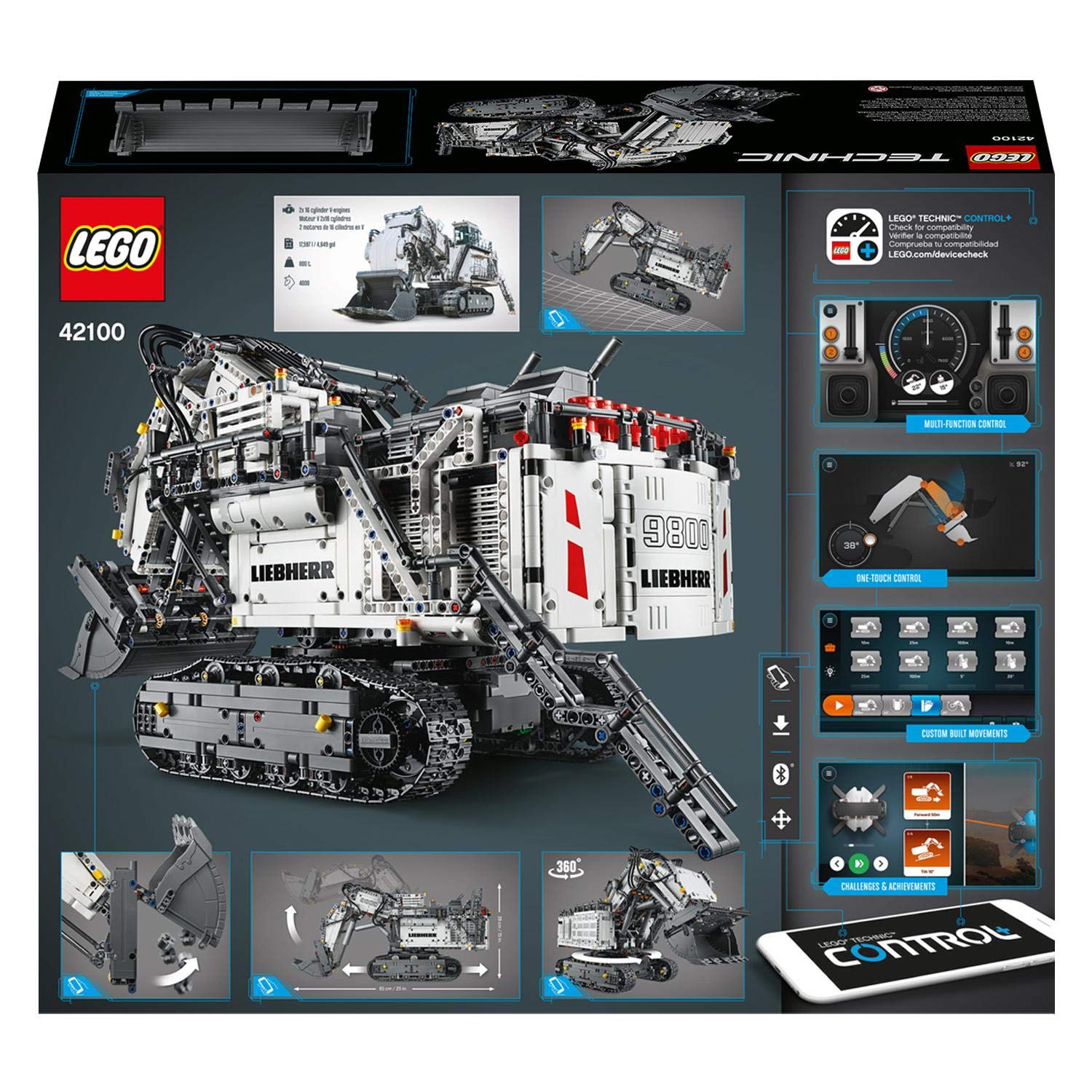 LEGO 42100 Technic Control Excavadora Liebherr R 9800, Vehículo de Construcción RC Teledirigido para Adultos, con Motores y Smarthubs