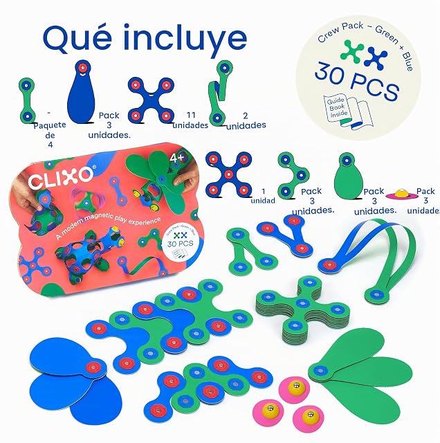 Foto 2 de 7 de Clixo Crew 30 Piezas - Juguete magnético Flexible y Duradero, diseño Modular Stem estimula Creatividad. Juego…