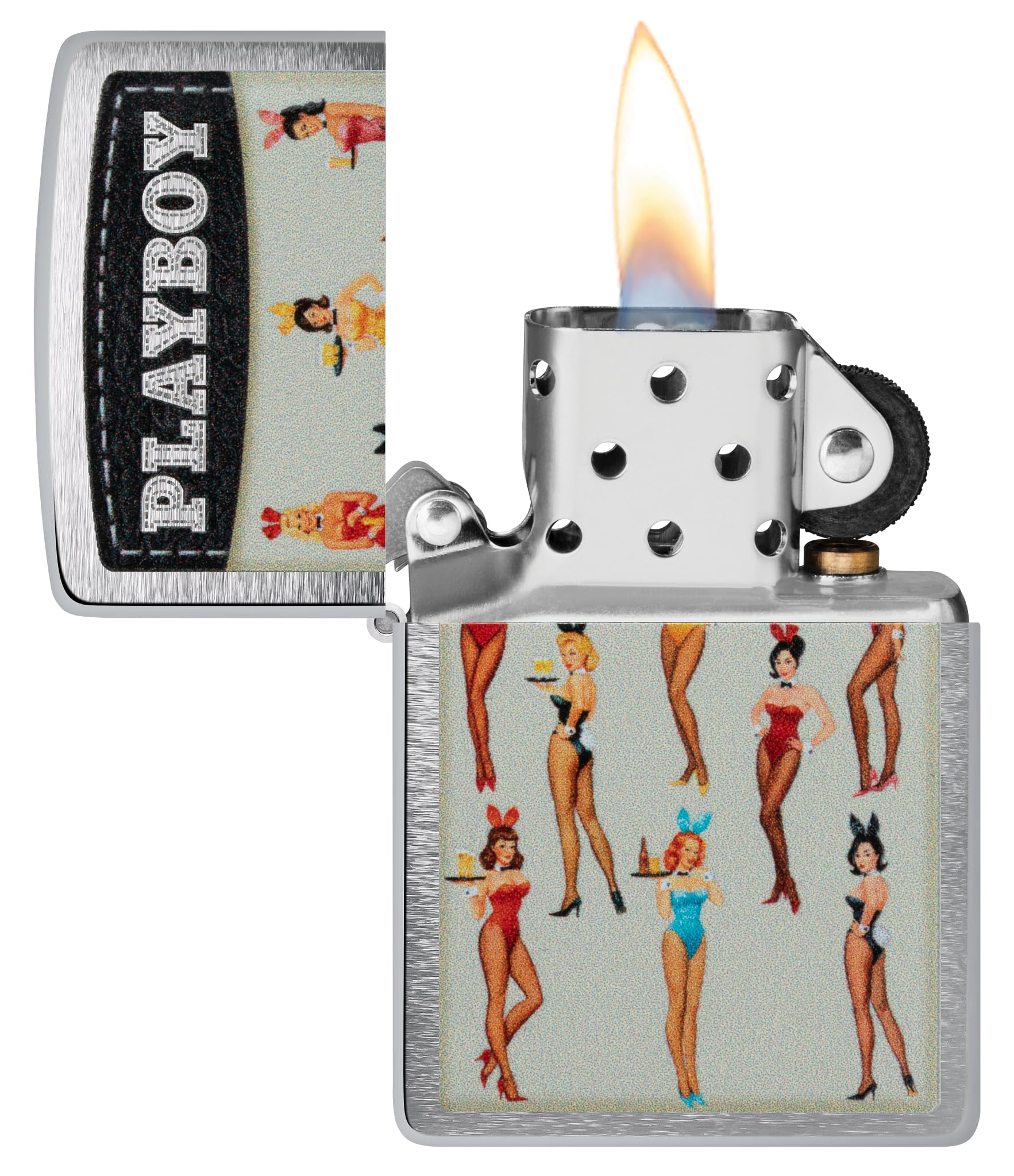 Zippo Sturmfeuerzeug - Playboy, Brushed Chrome, Color Image - Nachfüllbar - Wiederverwendbar - Windfestes Design - Geschenkbox - Made in USA
