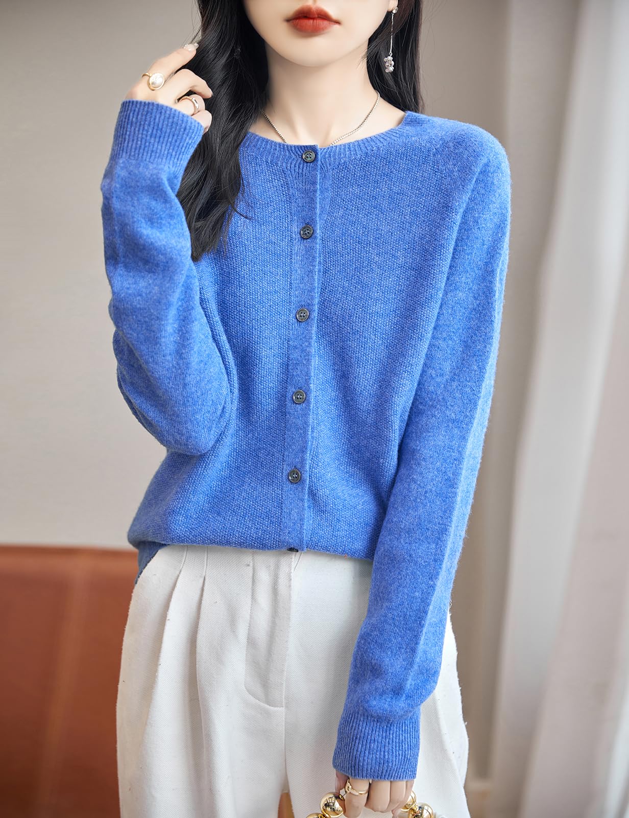 Chanyarn suéter Mujer 100% Lana Merina 2024 Primavera otoño con Cuello Redondo Liso Manga Larga sin Costuras cárdigan