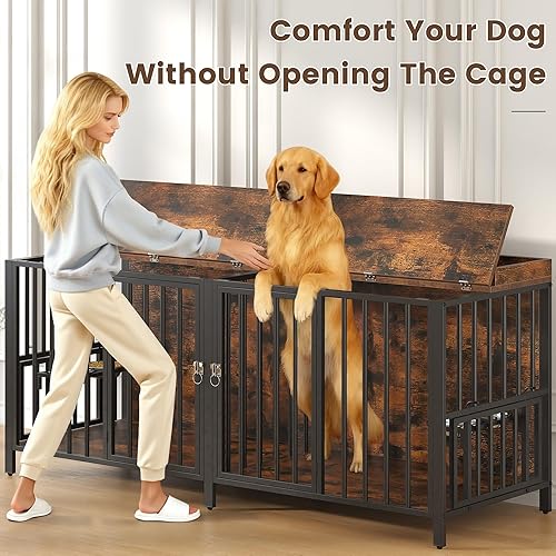Miniatura 26 de BOINN Mueble de jaula para perros extra grandes de 42 pulgadas con bandejas extraíbles, 3 puertas, 4 ruedas y 5 cerraduras, para perros medianos