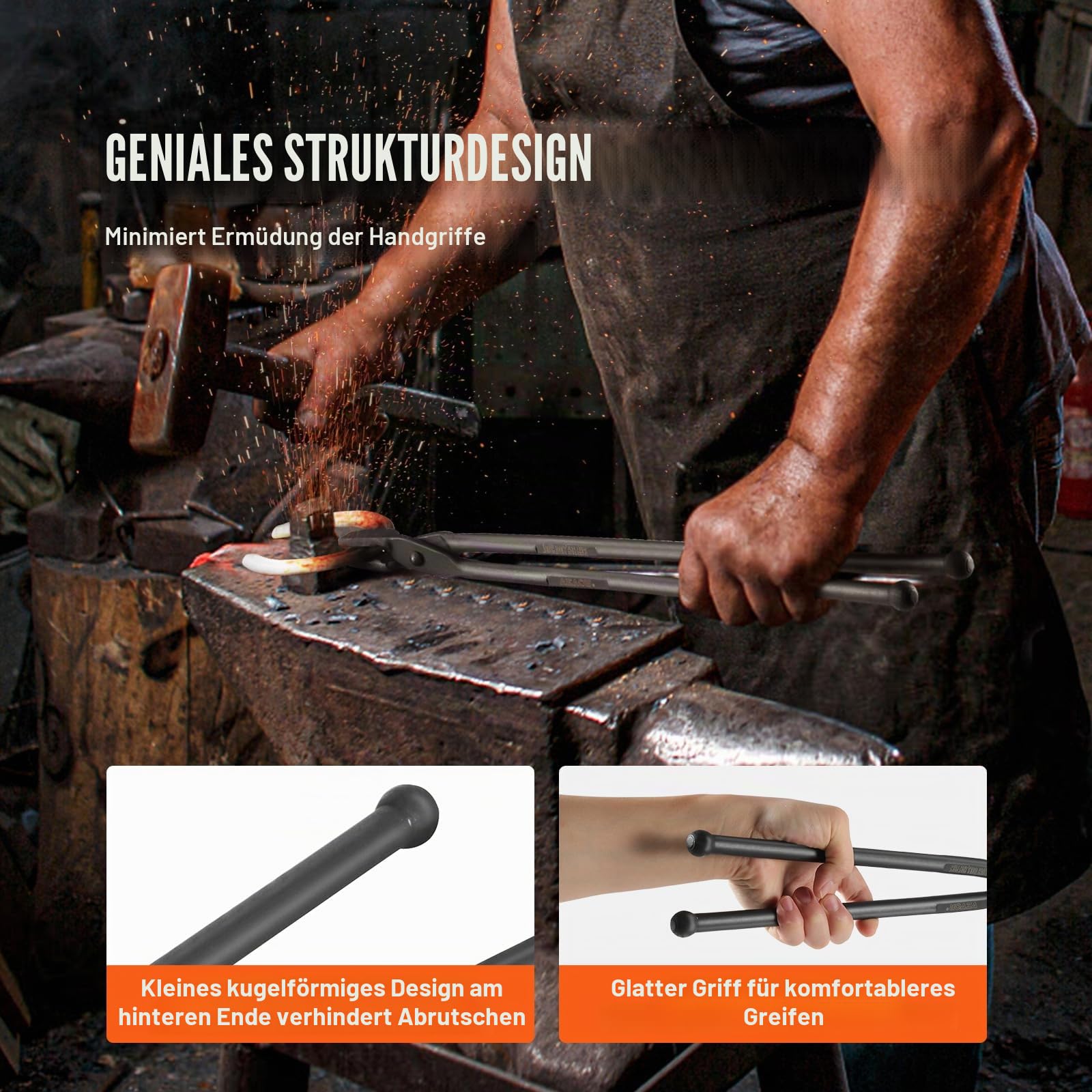VEVOR Schmiedezange-Set, V-Bit, Wolf, ZV, Greifzange 4 Stk. Kohlenstoffstahl Schmiedezange, 465 x 60 x 19 mm / 461 x 68 x 18 mm / 458 x 38 x 19,0 mm / 463 x 78 x 52,3 mm, mit Verlängertem Griff