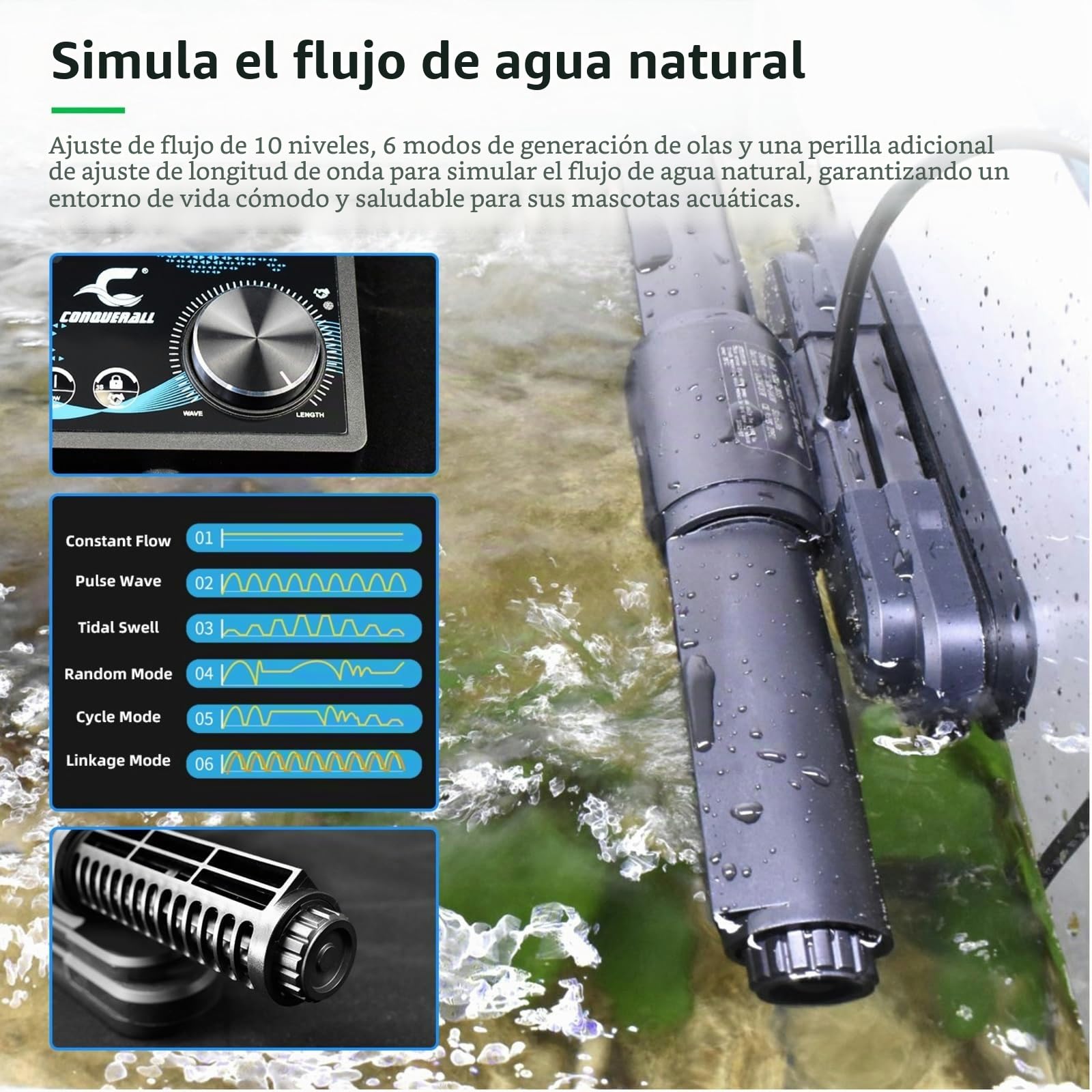 CONQUERALL CHS-45 DC 24V Bomba de Olas de Flujo Cruzado 6000～28000L/H 45W Adecuada para Acuicultura