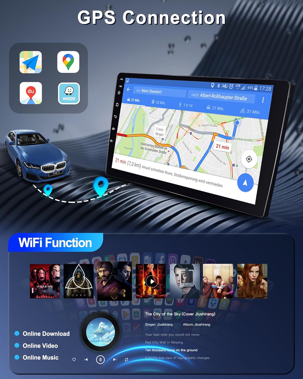 8 Core 6G+128G Android Car Radio for Mercedes Benz C-Class W204 S204 C180/C200/C230/C250/C300/C350 2006-2011, 9" IPS Touchscreen, Wireless CarPlay Android Auto, Backup Camera, Bluetooth GPS WiFi FM