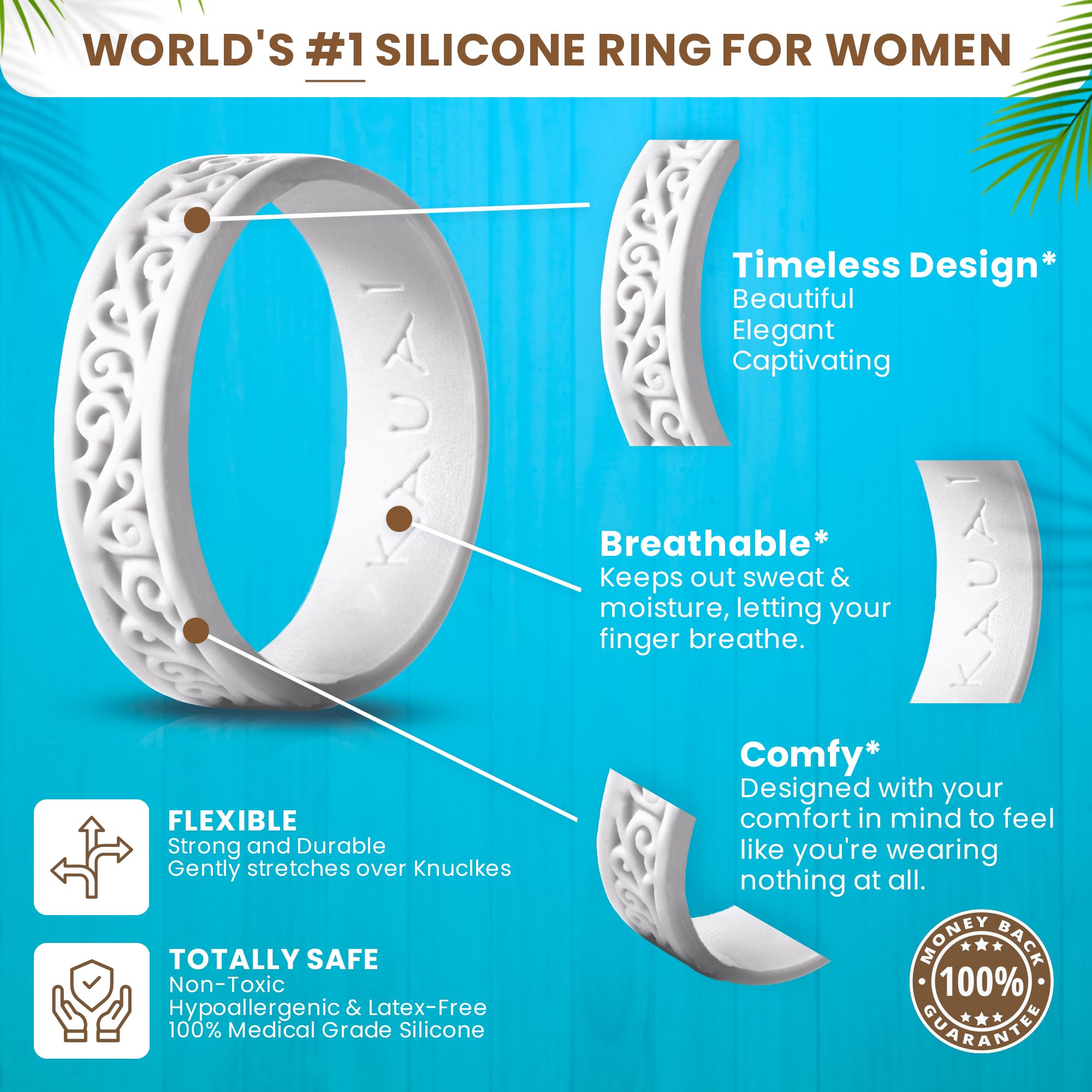 KAUAI - Anillos de boda de silicona – Marca líder, de la última marca de artistas innovaciones de diseño para comodidad: anillo profesional de la colección Elegance para mujer 8