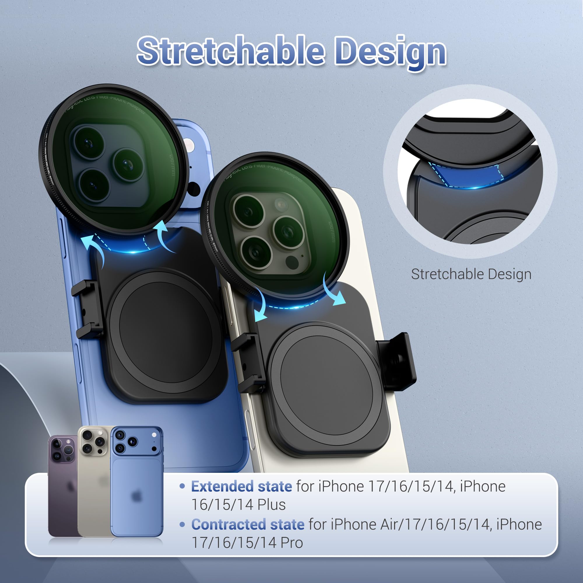 JJC Adattatore magnetico per filtro obiettivo telefono da 67 mm con filtro CPL per iPhone 17/16/15/14 Pro Max, 17/16/15/14 Pro, 17/16/15/14 Plus, 17/16/15/14, kit filtro CPL per iPhone