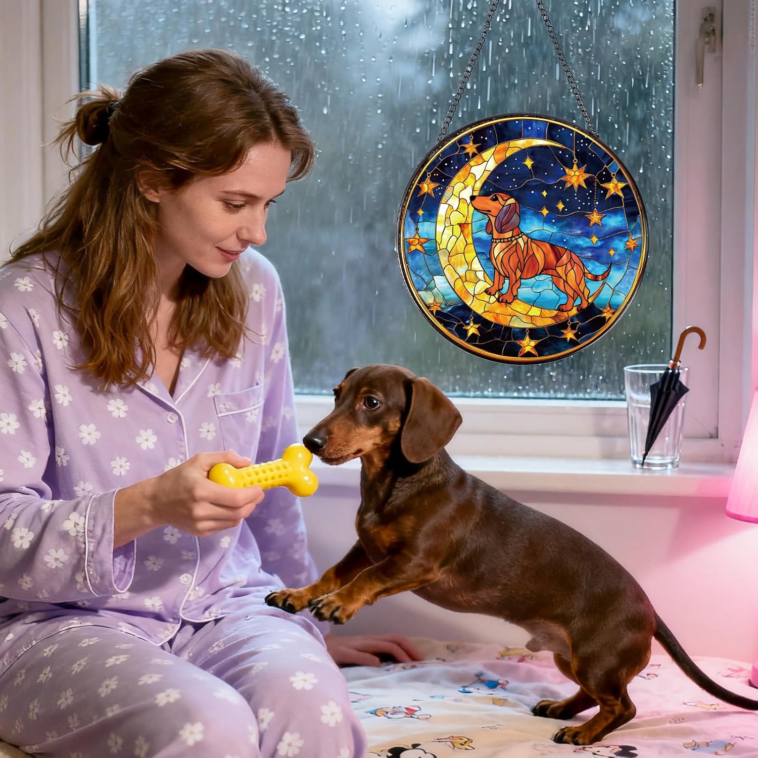 Dachshund Stained Glass Window Hanging Gifts, 7.8″ Weiner Dog Sun Catchers for Indoor Window Decor, Decorative Sun Catchers Home Wall Art Animal Memorial Gift - Image 4