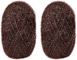 CAMAL Fio de poliéster para panos de prato para suprimentos de crochê, fio de tricô colorido brilhante para panos de prato, artesanato DIY, 2 pacotes 109 jardas por novelo (café)