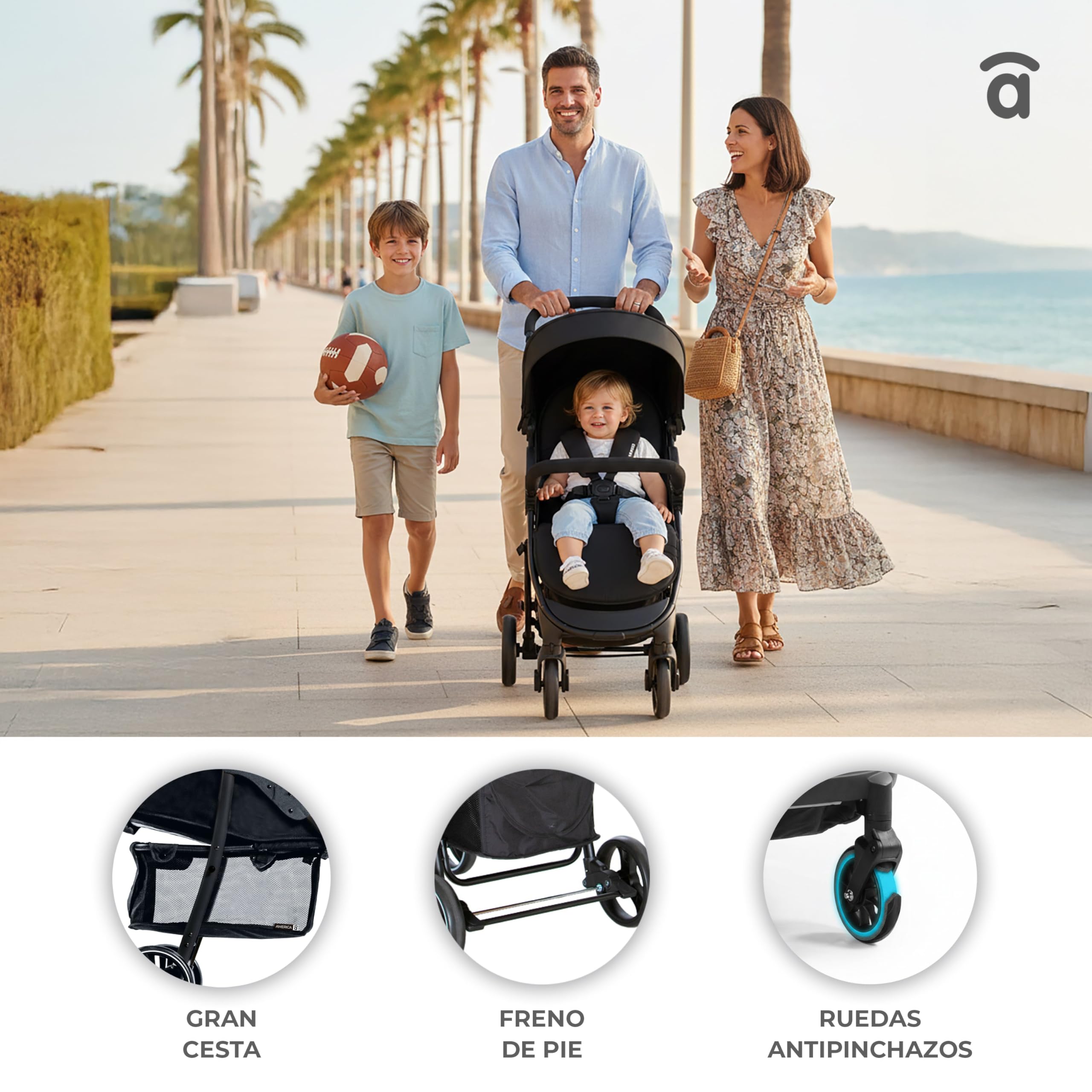 Asalvo AMÉRICA 3 Silla de Paseo, Carrito bebé, Carro para bebés, Confortable, Ultraligera, Segura, Capota con Ventana y Freno Trasero, Manejable, Plegado compacto, Carga Máxima 24 kg, Rosa