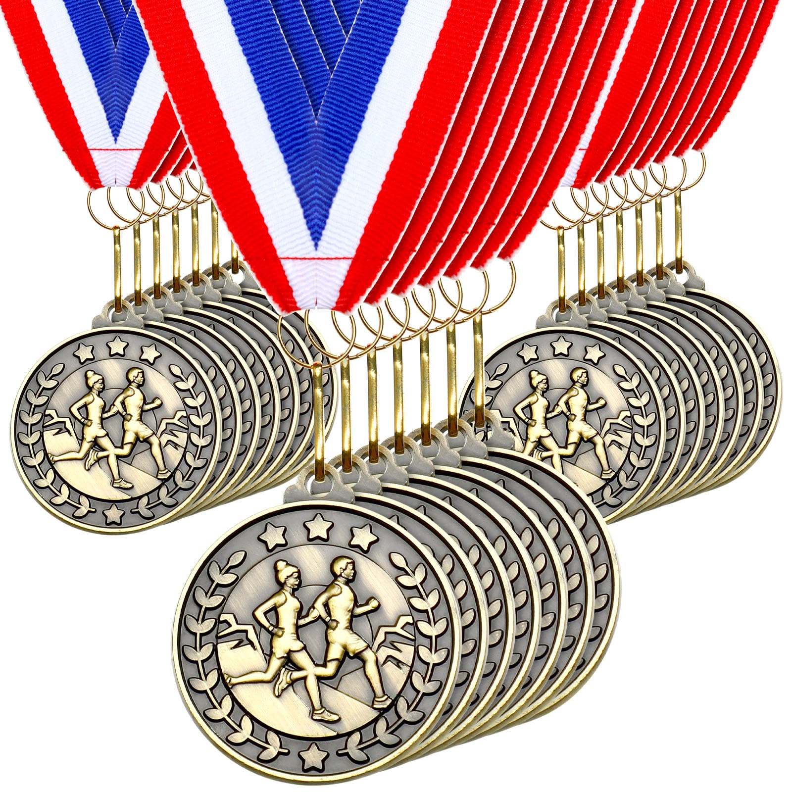Remuuly 60 medallas de premio a granel de 2 pulgadas, ganador del premio de oro de metal con cintas para el cuello, premio de premio para torneos, partidos, equipos de competición deportiva, adultos