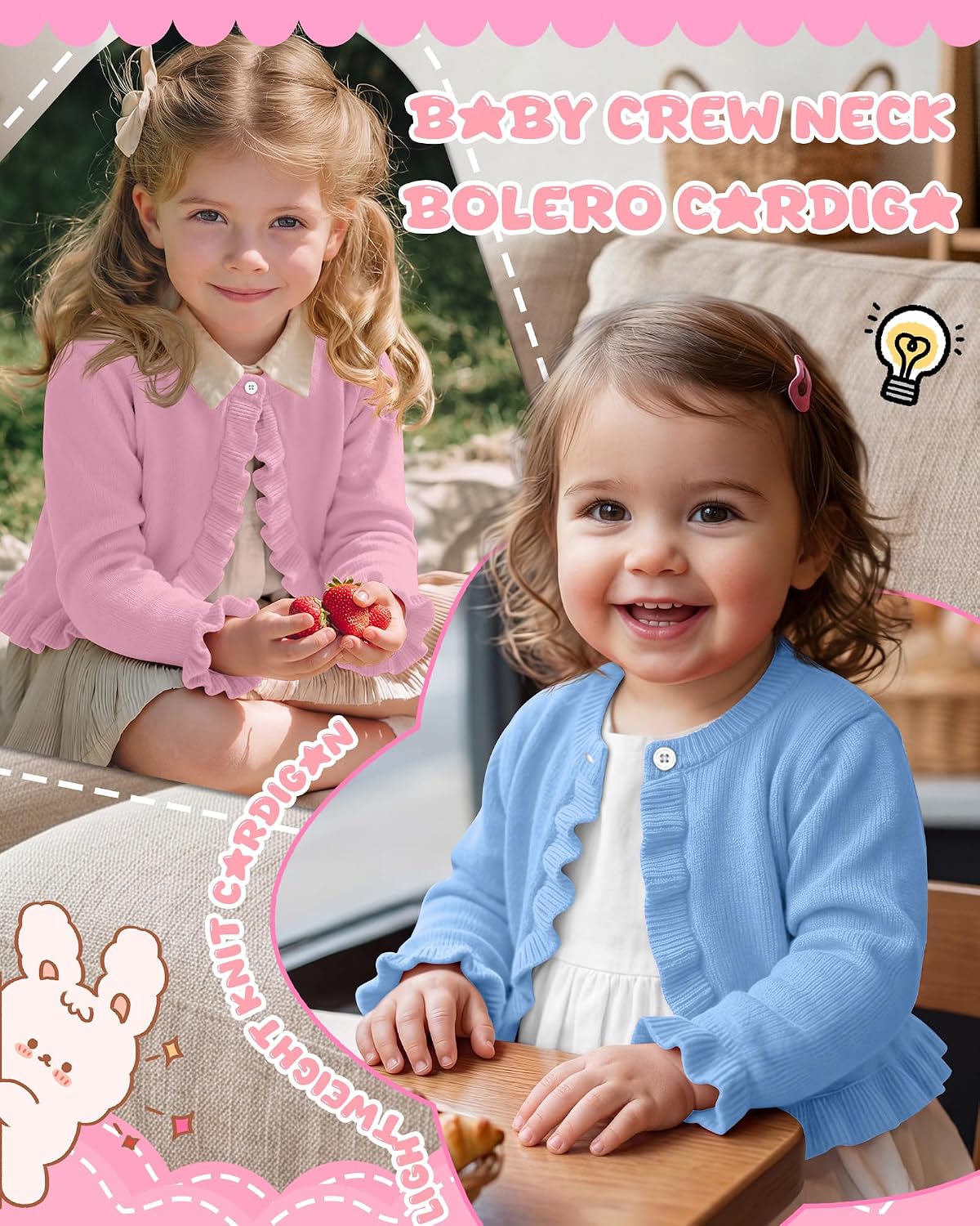2 Pack Toddler Girls Cardigan Sweater Long Sleeve Bolero Shrugs Ruffle Trim Button Cropped Tops for Baby 18m-5t