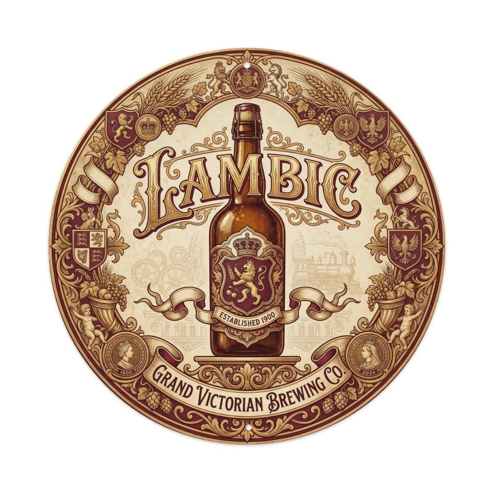Lambic Sour Beer Craft Brew Belgian Retro Hops Malt Metal Tin Sign
