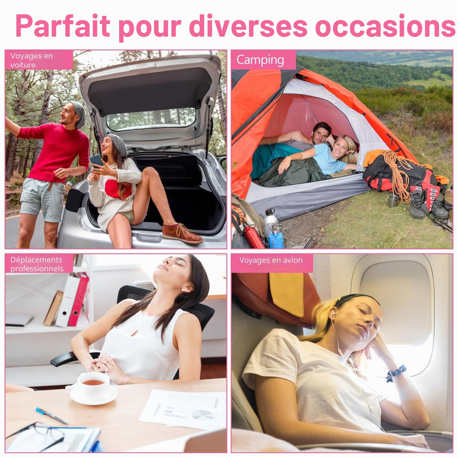 Couverture de Voyage 2 en 1 en Flanelle, Mini Couverture Avion 152x127cm, Couvertures Polaire Avion, Couvertures Voyage Voiture avec Oreiller, Cache-Œil et Pochette, pour Camping Bagage, Rose