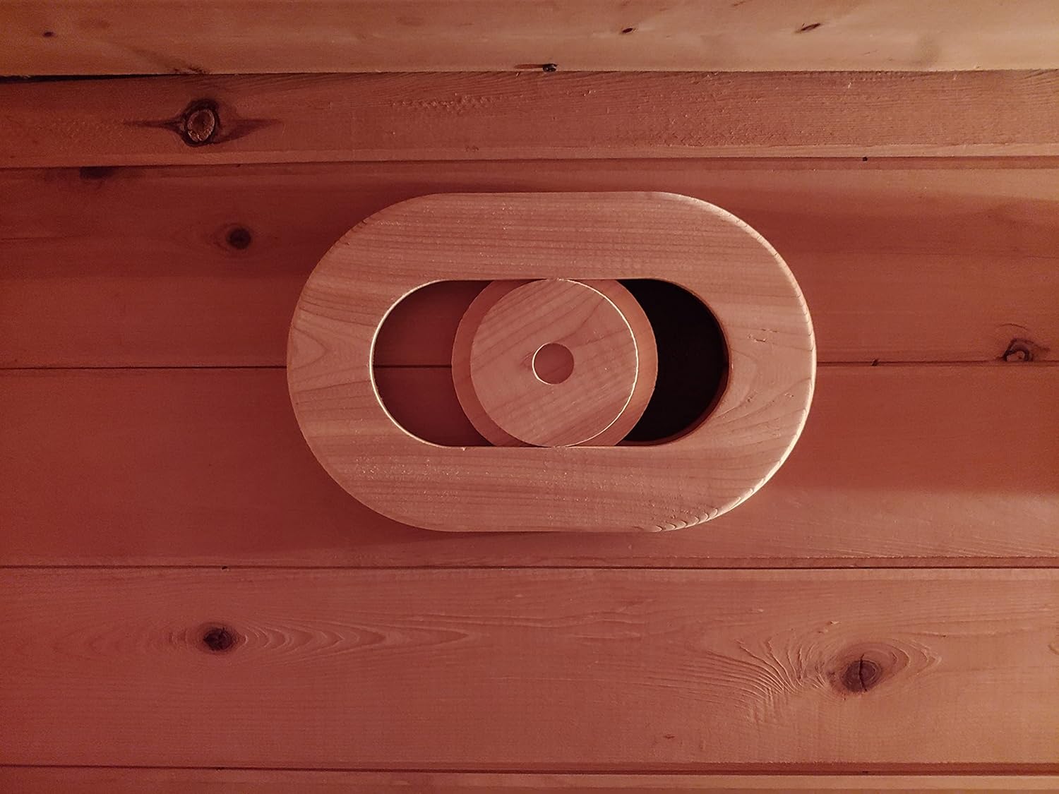 Sauna Vent Chute Sliding Cover, Cedar, jointly Developed with SaunaTimes.com