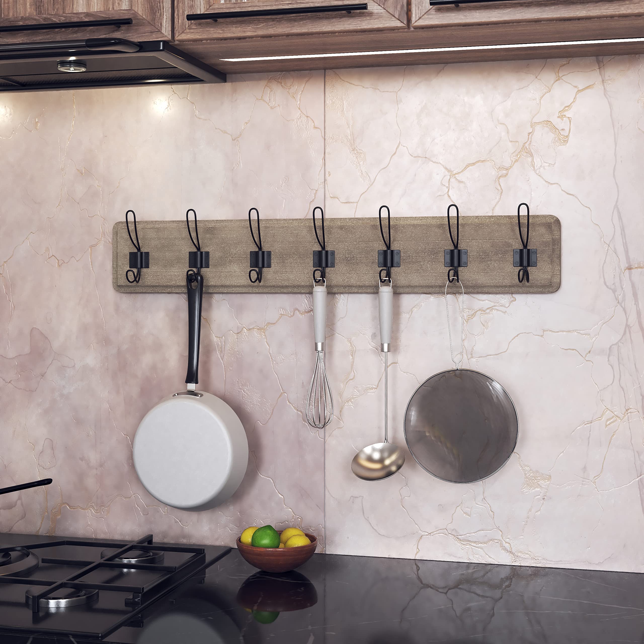 HBCY Creations Weathered Solid Wood Wall Mounted Coat Rack with Shelf, 7 Hooks, 34" Long - Kitchen, Mudroom, Entryway, Bathroom - Includes Mounting Hardware, Coat Hanger, Dog Leash Hooks, Towel Rack