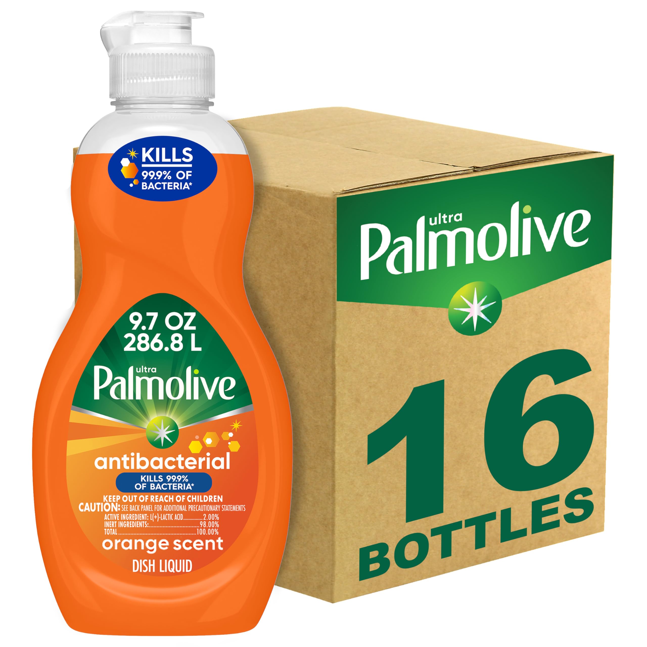 Palmolive Ultra Concentrated Antibacterial Liquid Dish Soap, Orange Scent, 9.7 Fl Oz (Pack of 16)