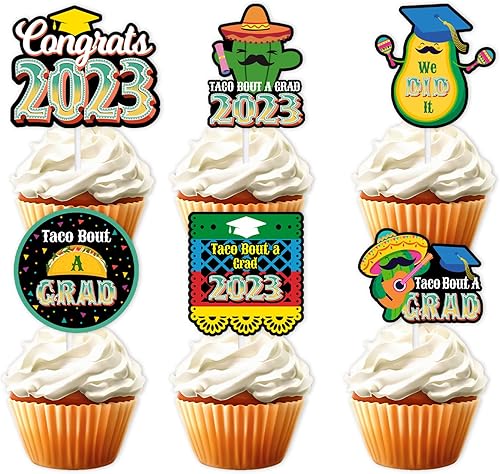 Decoración para cupcakes de postre con purpurina verde 2023, decoración temática de cactus de aguacate mexicano, decoración de graduación, escuela