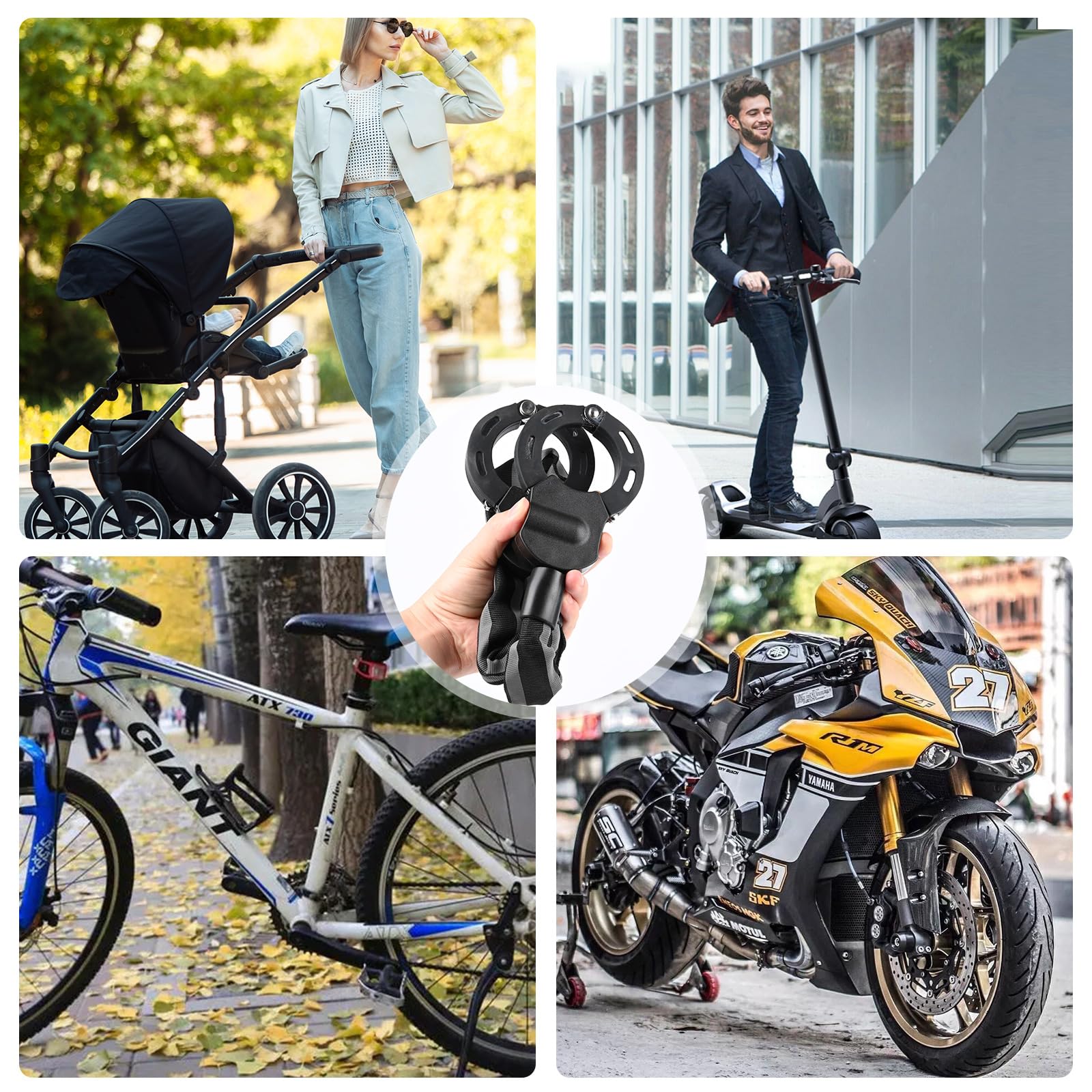 Antivol Trotinette Electrique, Cadenas Trotinette, Menotte Antivols Velo Avec Clés et Sac Etanche, Chaînes Antivol pour Bicyclette, Scooter, Vélo Electrique, Trottinette Auto-Equilibrée