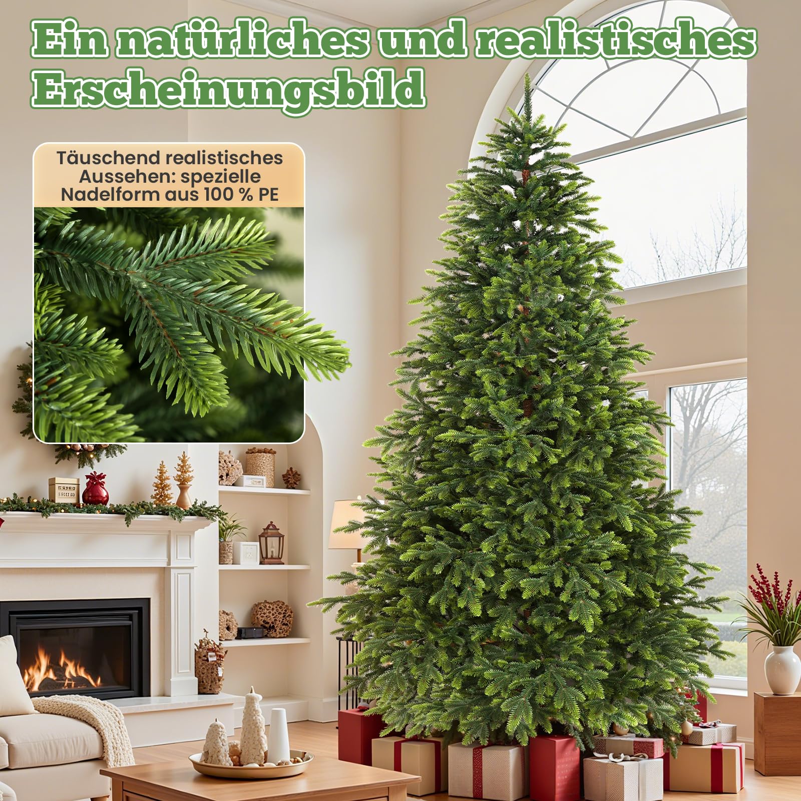 SHareconn Künstlicher Weihnachtsbaum 195cm - [100% Spritzguss],4066 Spitzen,Naturgetreu, dichte Zweige, Weihnachtsbaum künstlich mit Holzständer,schneller Aufbau, wiederverwendbar