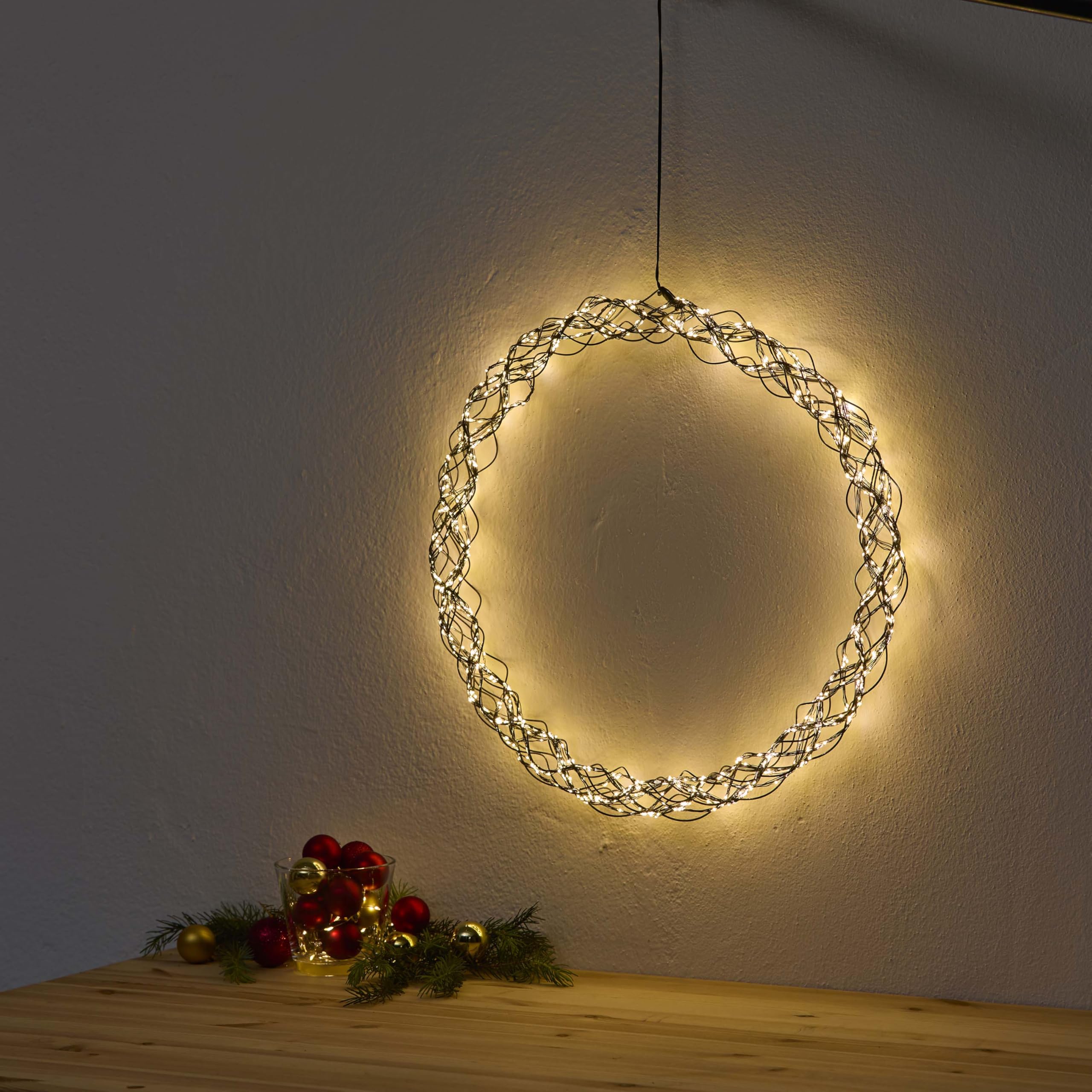 Northpoint Wieniec świetlny XXL LED, 1000 mikro diod LED, średnica 50 cm, z funkcją timera, nadaje się do użytku wewnątrz i na zewnątrz (czarny)