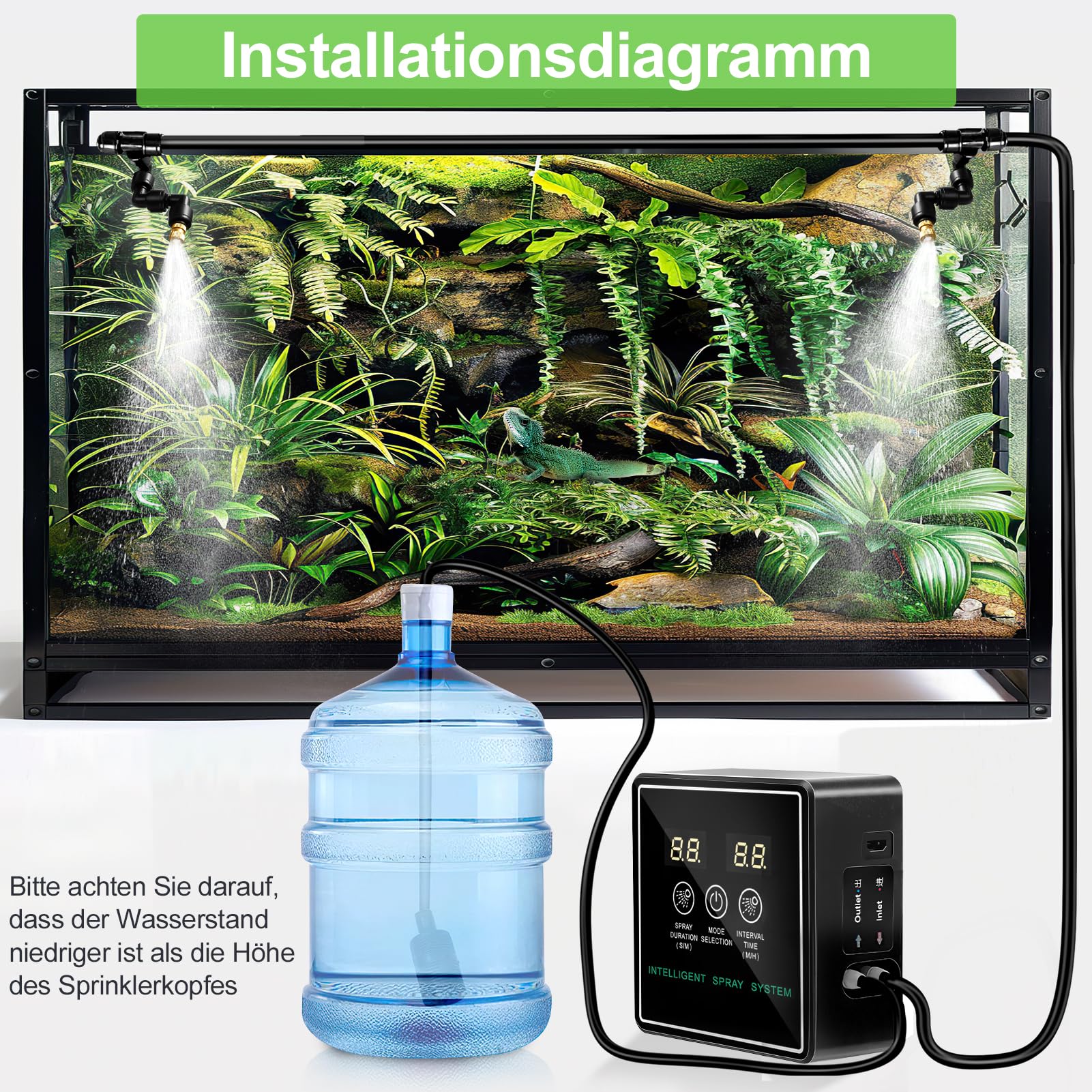 Sistema Di Nebulizzazione Per Rettili, Sistema Intelligente Di Umidificazione Dei Rettili Per L'umidificatore Del Terrario, Ugelli Di Spruzzo Regolabili A 360 Gradi