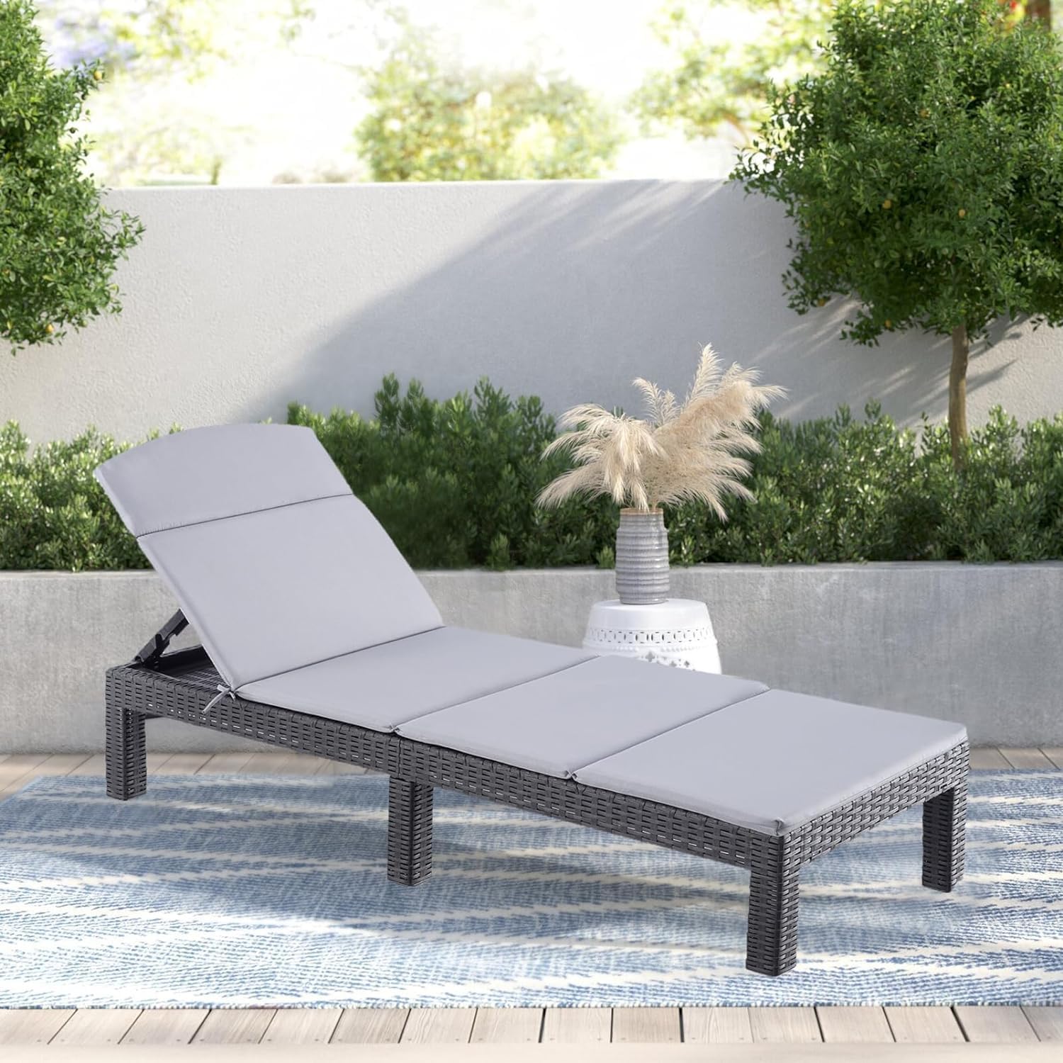 BOLLI Bain de Soleil, Chaise Longue Jardin Exterieur, Résine Imitation rotin tressé, Coussin Confort Inclus, Dossier réglable, Gris Sparkle